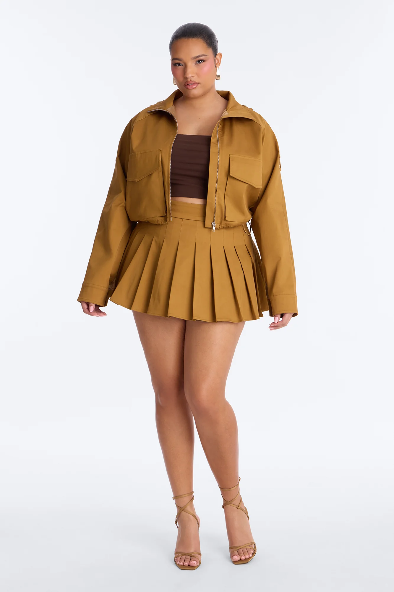 Blakely Twill Pleated Mini Skirt - Khaki - Image 5