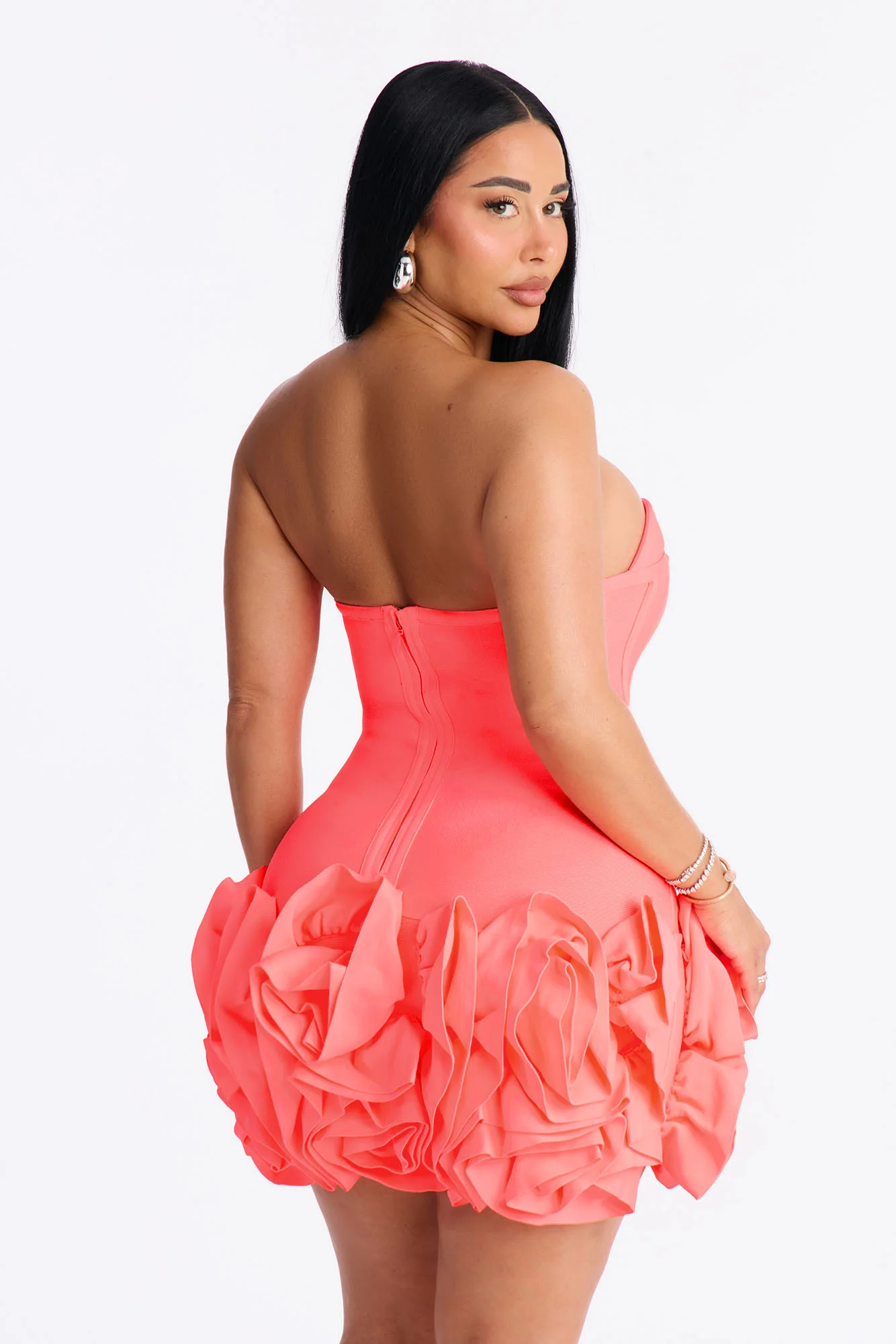 Blessed Beauty Ruffle Rosette Bandage Mini Dress - Coral - Image 4