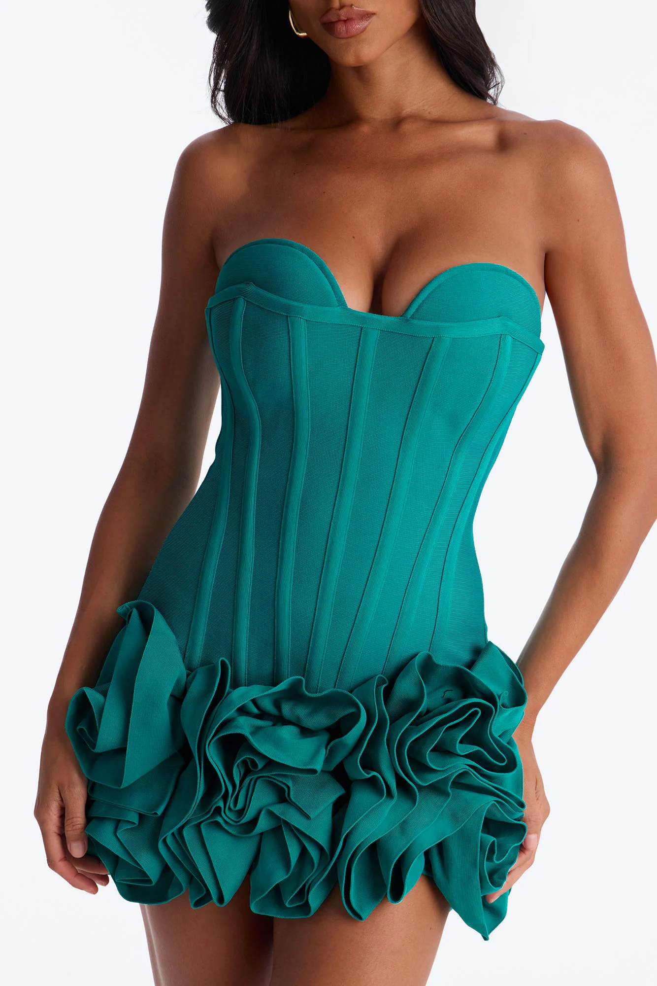 Blessed Beauty Ruffle Rosette Bandage Mini Dress - Turquoise - Image 3