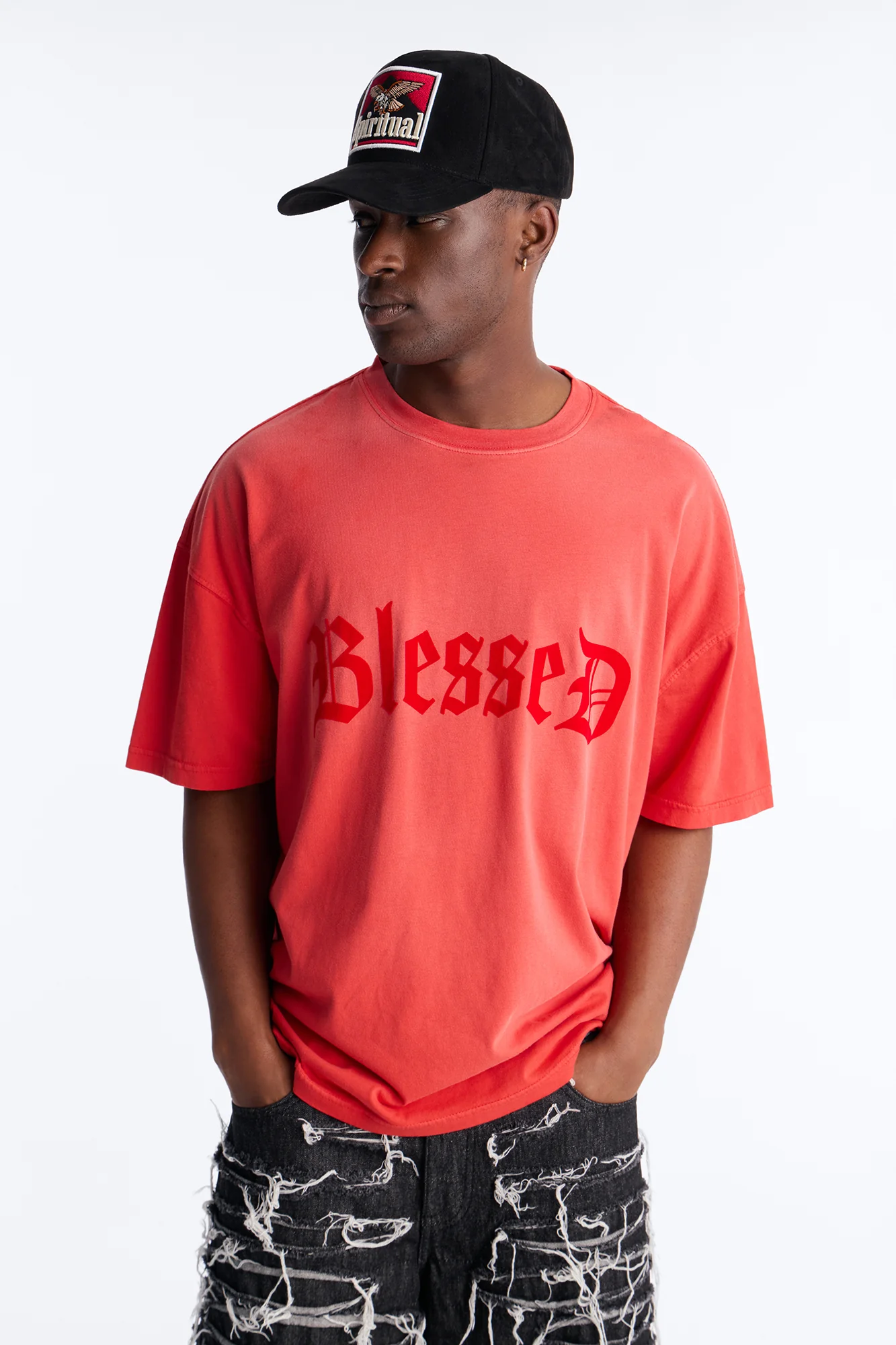 Blessed Flocked Short Sleeve Tee - Red