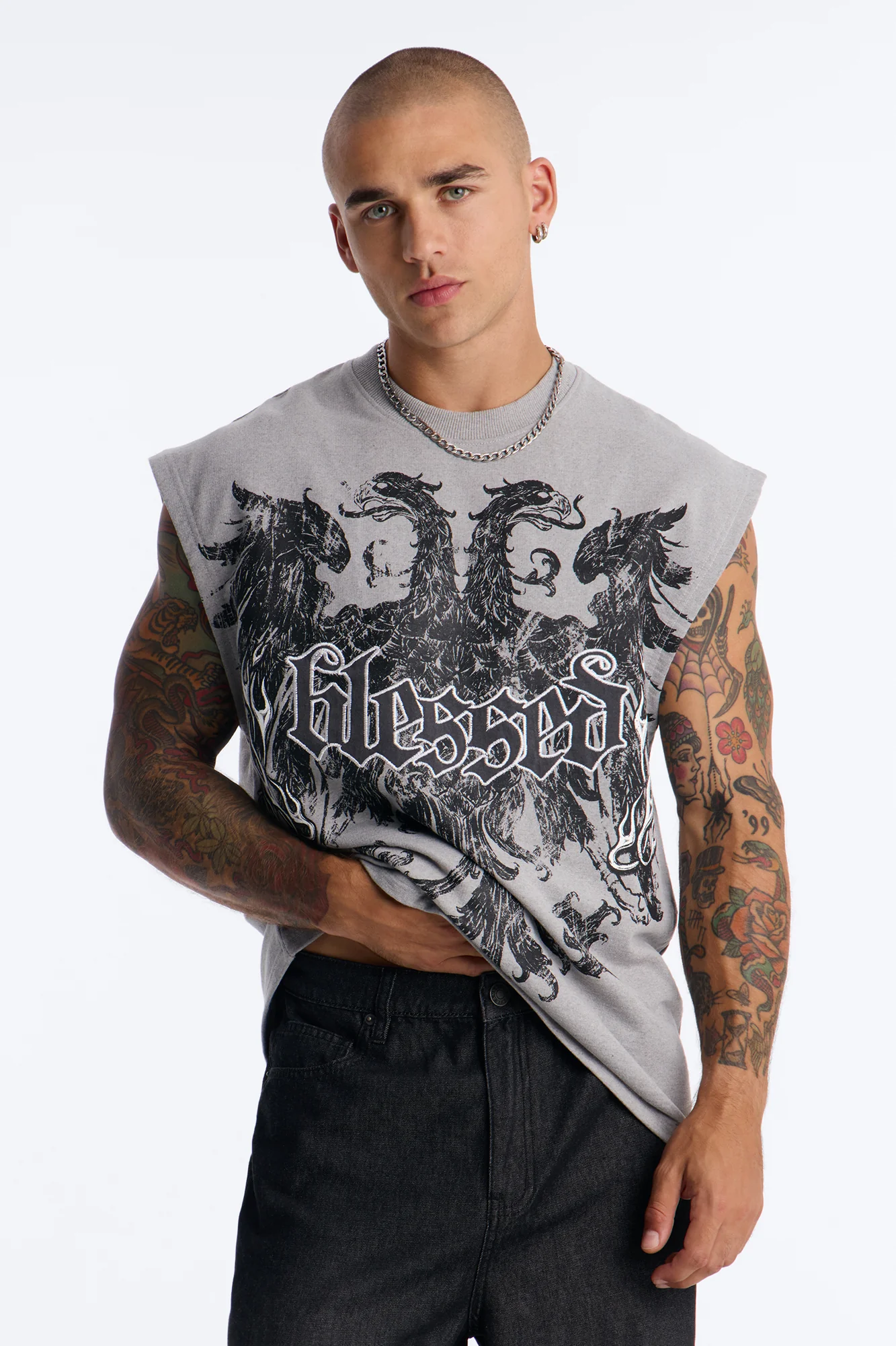 Blessed Redemption Patch French Terry Muscle Tee - Grey