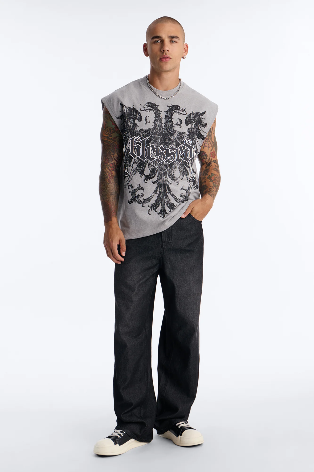 Blessed Redemption Patch French Terry Muscle Tee - Grey - Image 2
