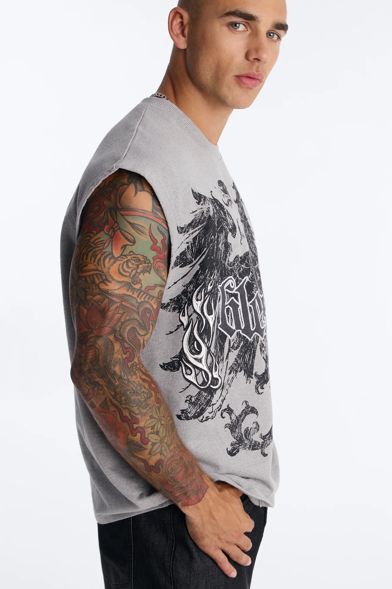Blessed Redemption Patch French Terry Muscle Tee - Grey - Image 3