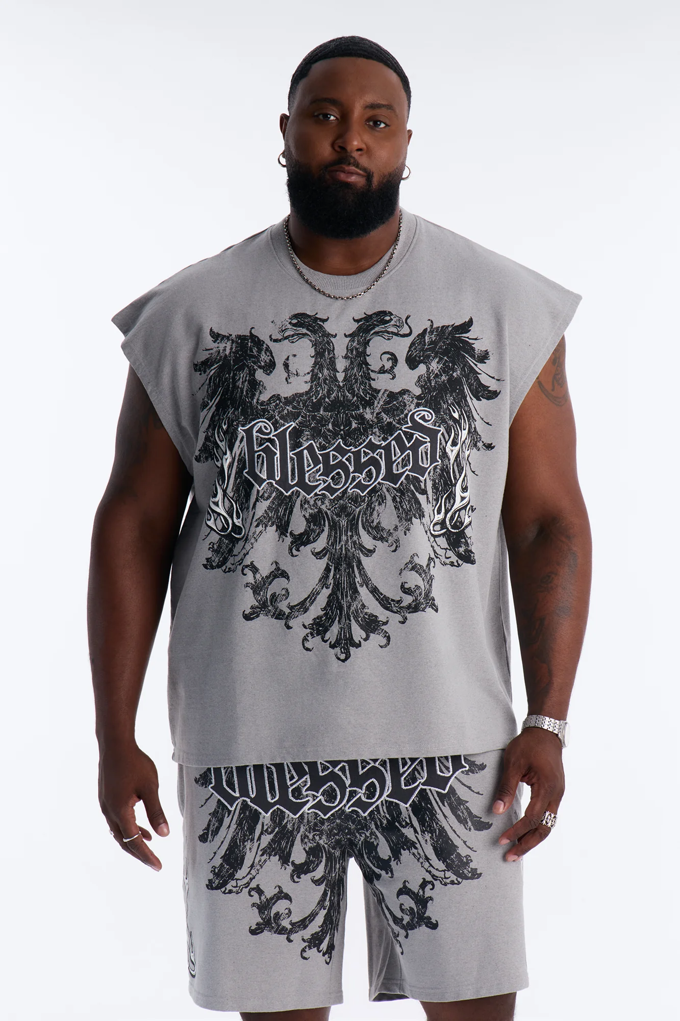 Blessed Redemption Patch French Terry Muscle Tee - Grey - Image 5
