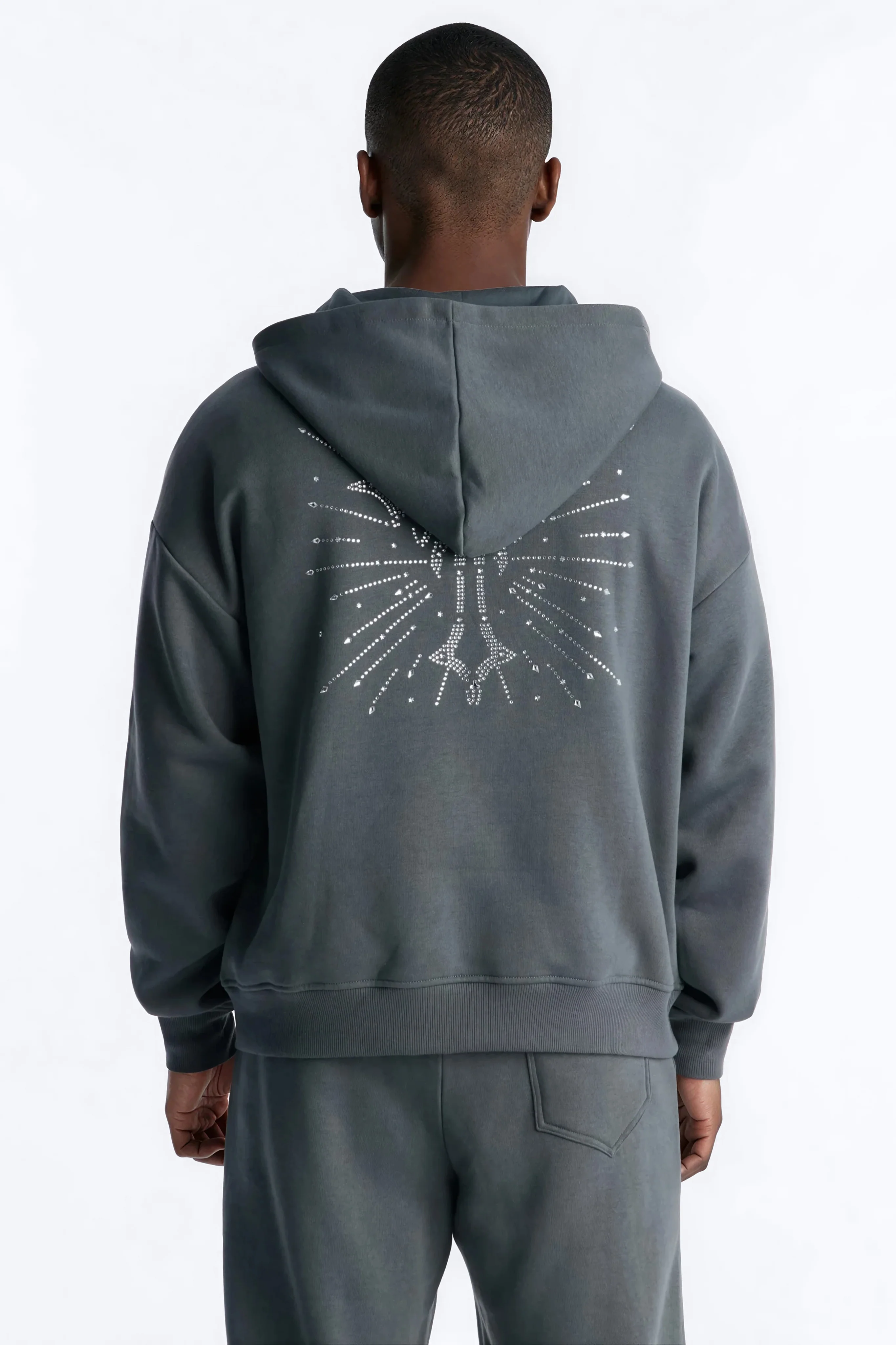 Blessed Rhinestone Pearl Oversized Hoodie - Charcoal - Image 3