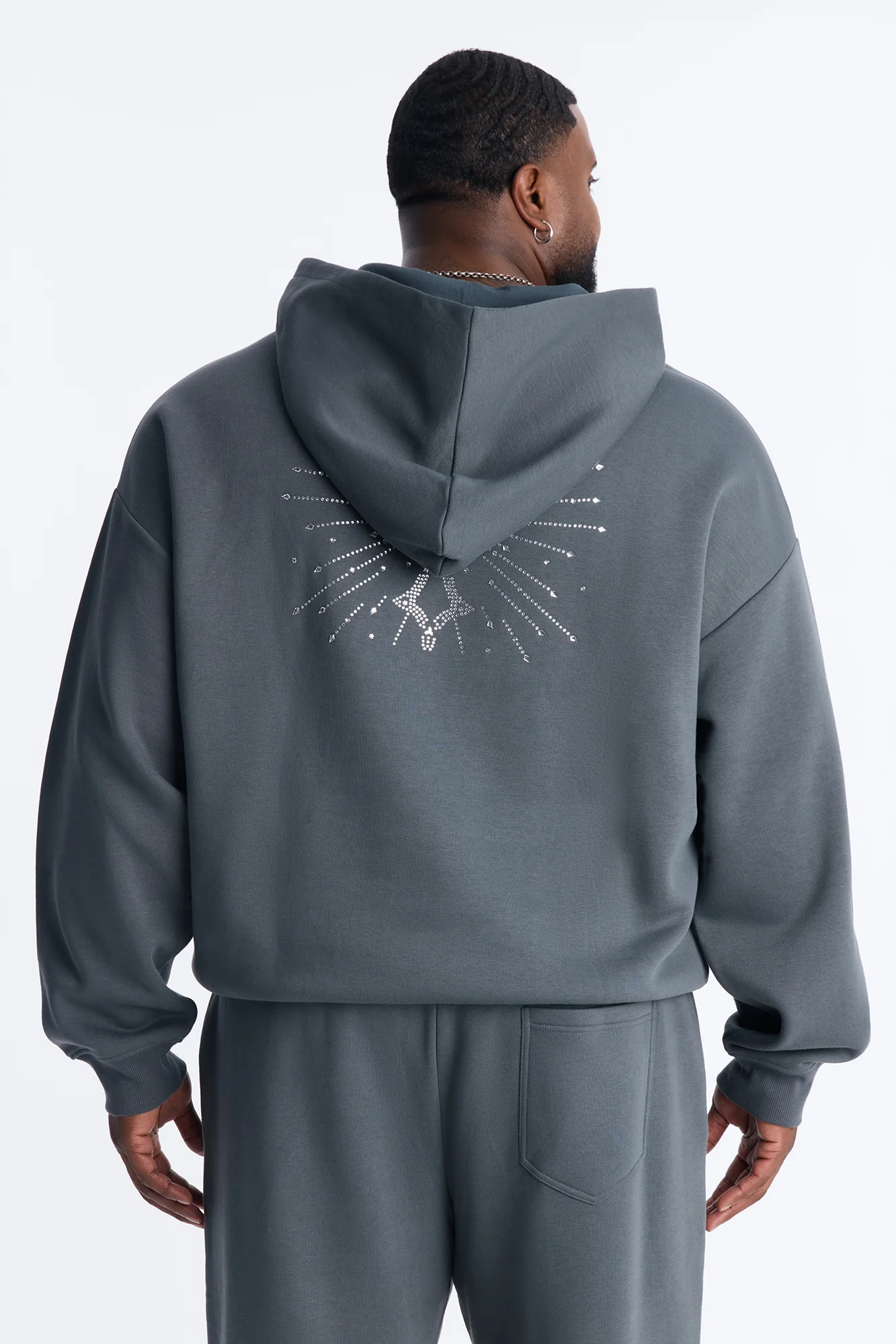 Blessed Rhinestone Pearl Oversized Hoodie - Charcoal - Image 5