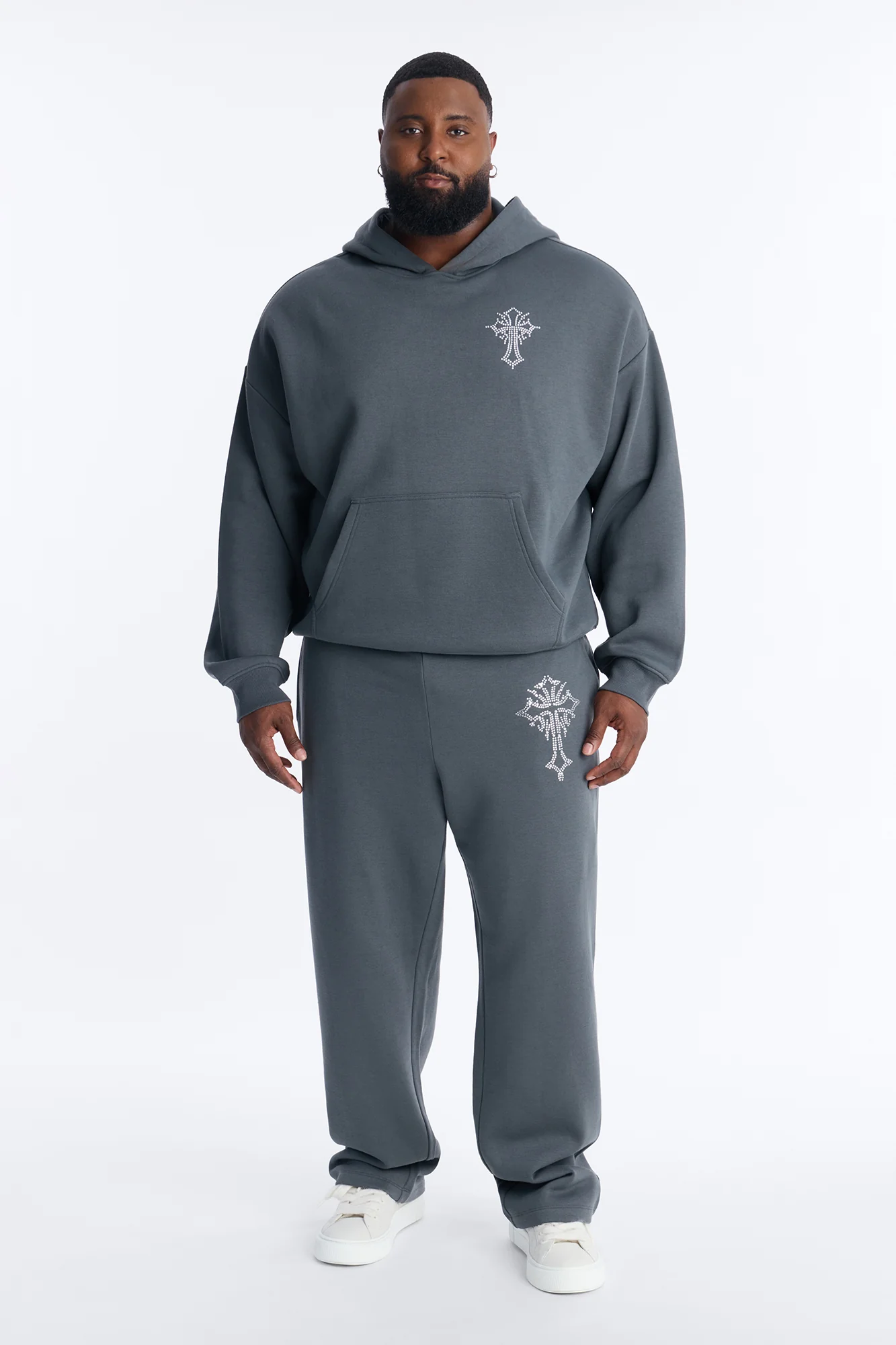 Blessed Rhinestone Pearl Oversized Hoodie - Charcoal - Image 6