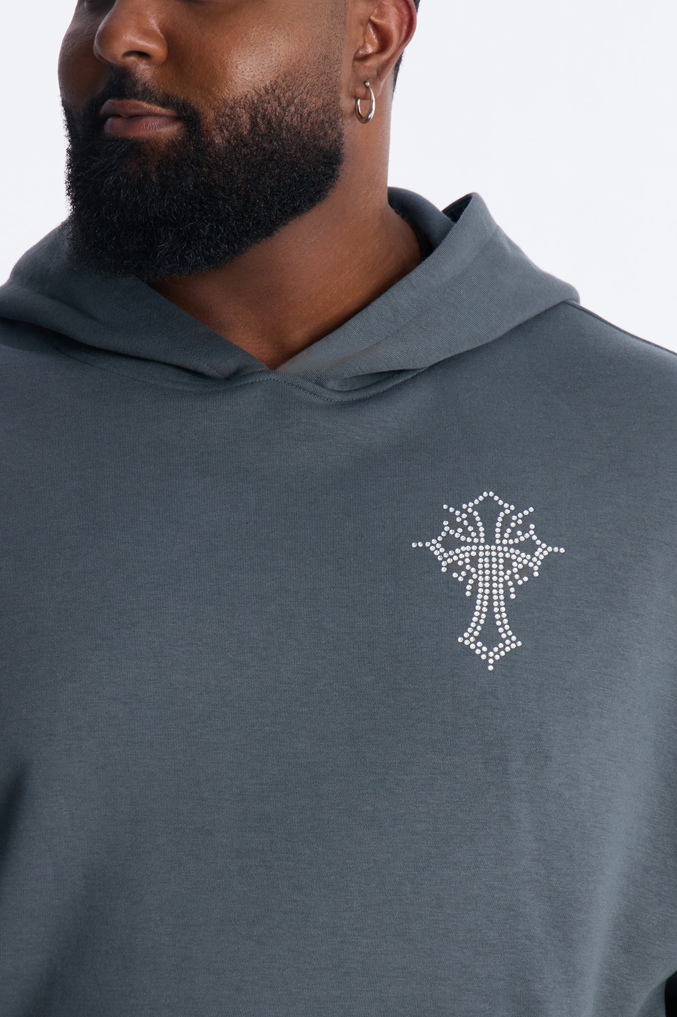 Blessed Rhinestone Pearl Oversized Hoodie - Charcoal - Image 7