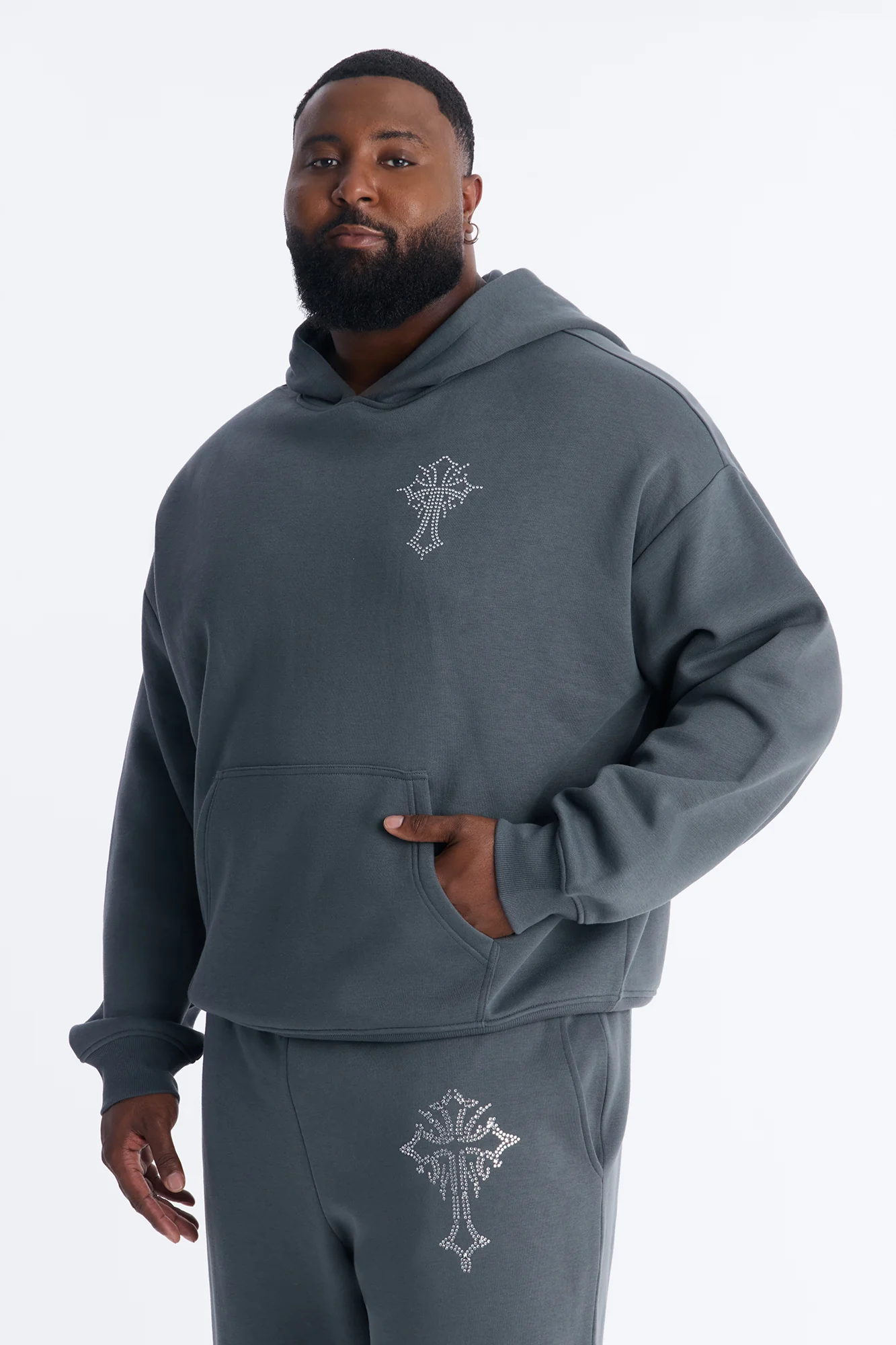Blessed Rhinestone Pearl Oversized Hoodie - Charcoal - Image 8