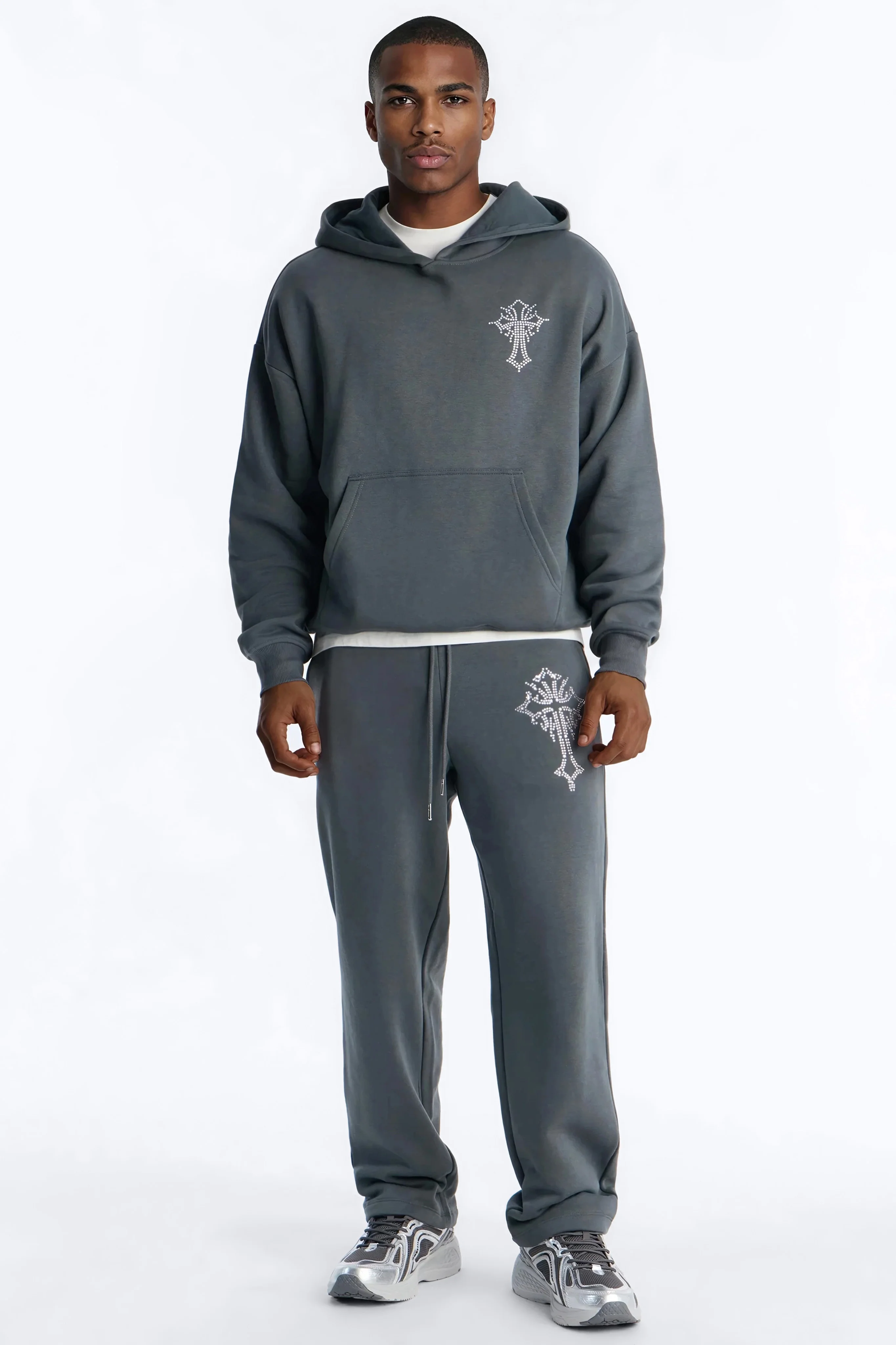 Blessed Rhinestone Pearl Sweatpants - Charcoal - Image 2