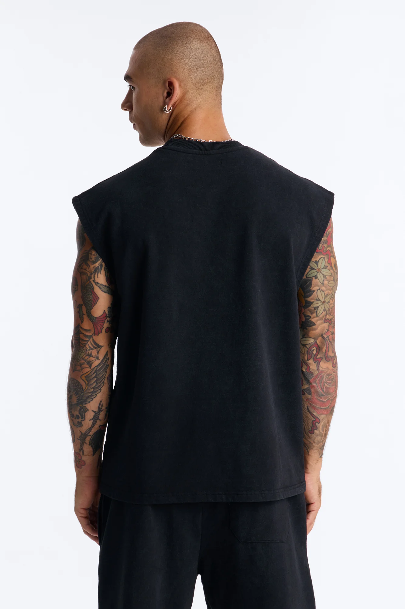 Blessed Roses Embroidered Patch French Terry Muscle Tee - Black Wash - Image 4