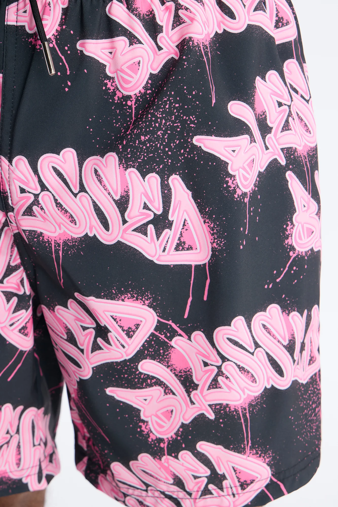 Blessed Street Graffiti Printed Swim Trunk 7″ - Black/Pink - Image 4