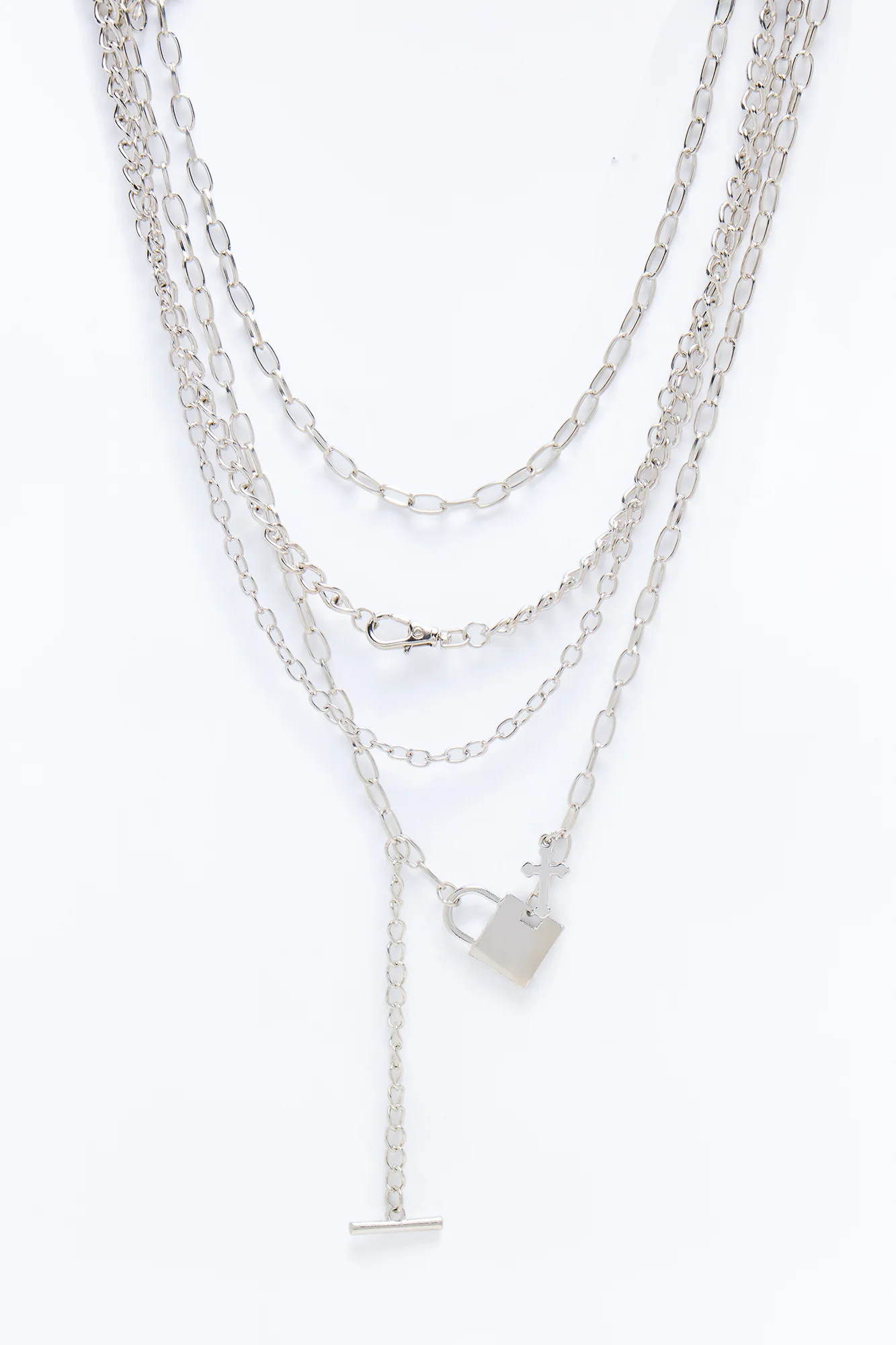 Blessings On Lock Layered Necklace - Silver
