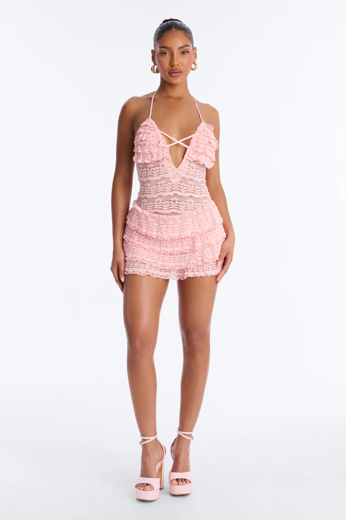Blissful Moments Lace Romper - Light Pink