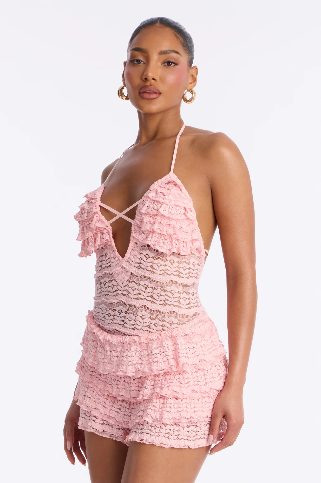 Blissful Moments Lace Romper - Light Pink - Image 2