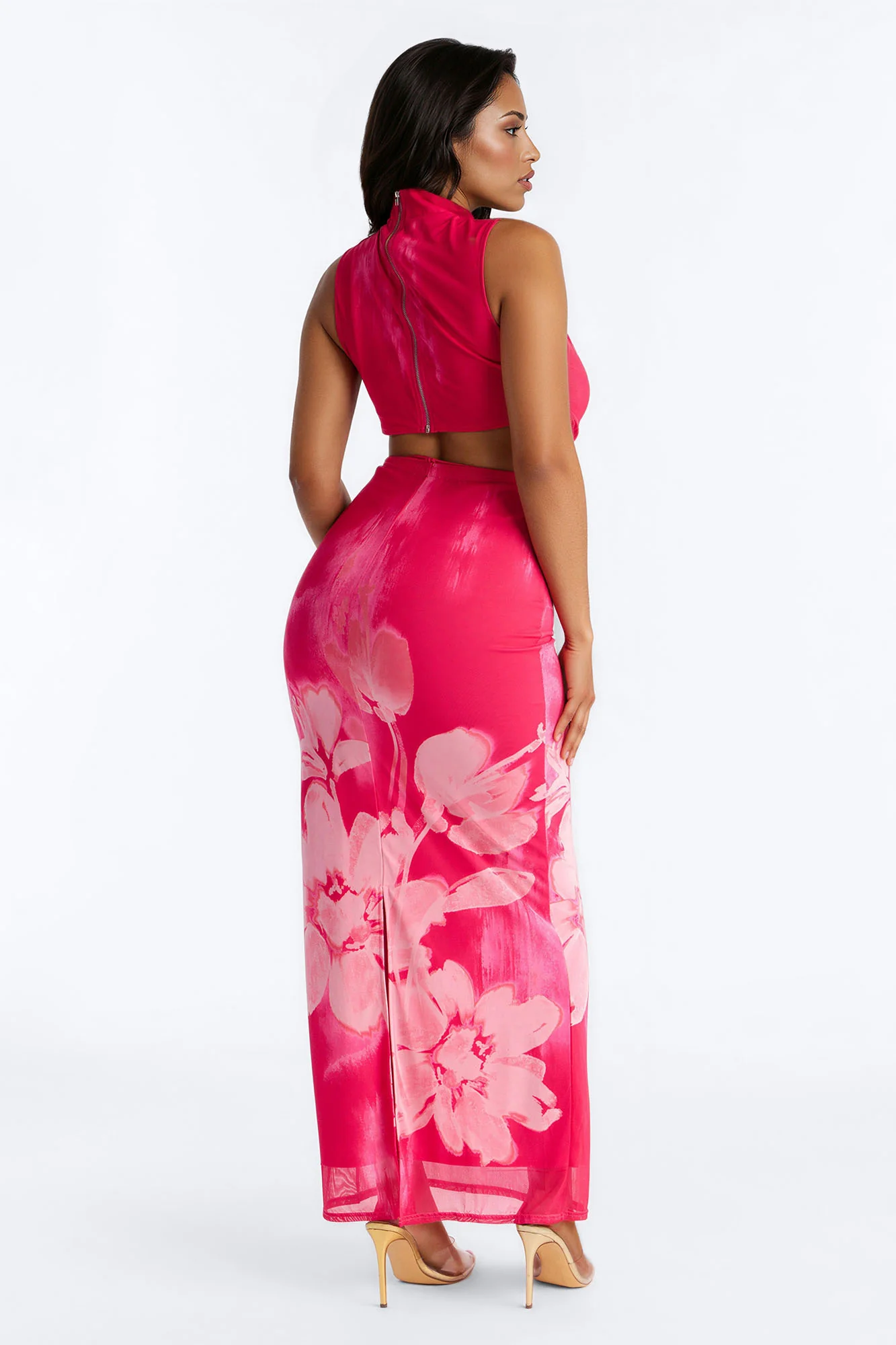 Bloom For You Mesh Skirt Set - Hot Pink - Image 3