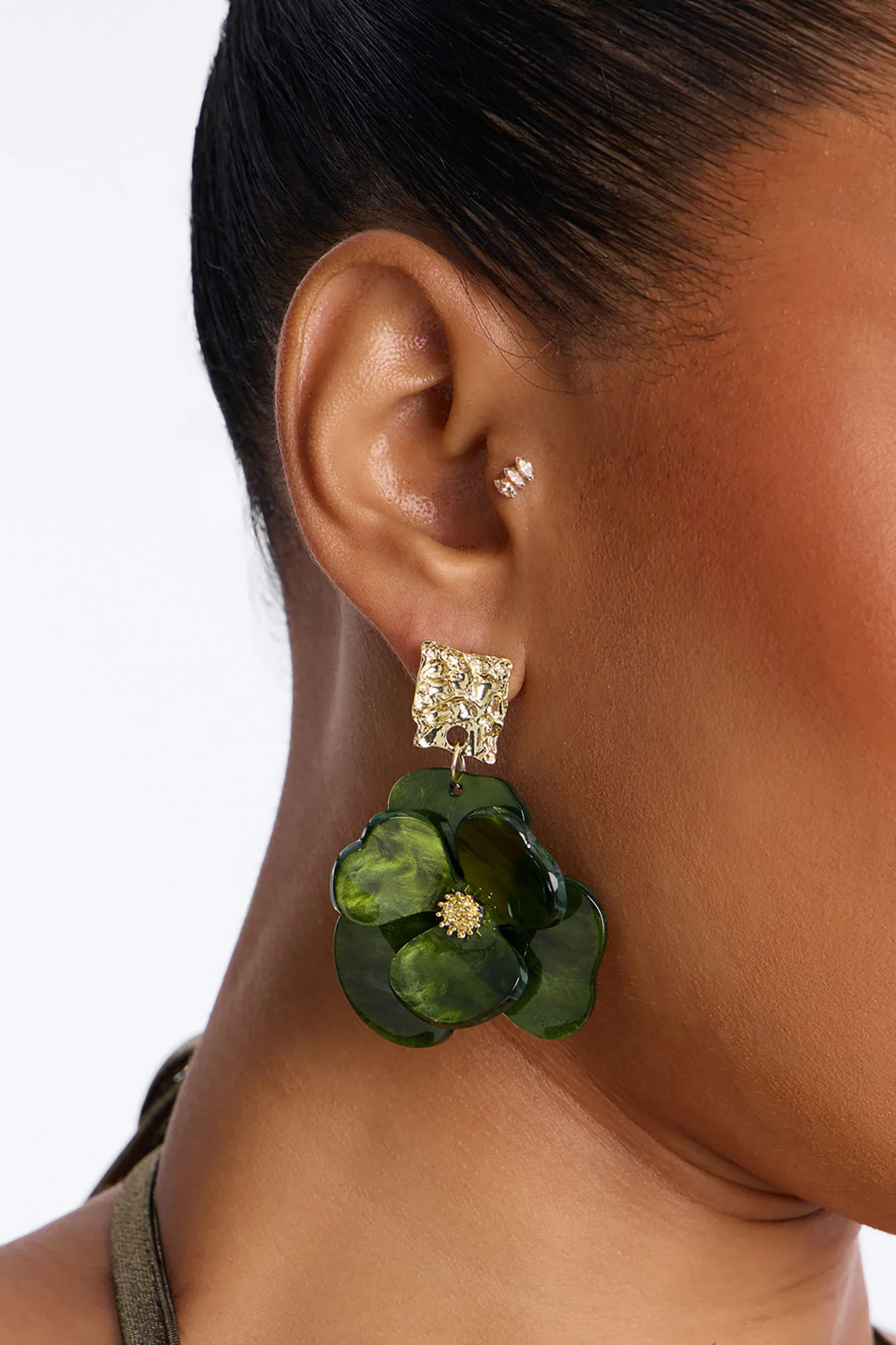 Blossom Belle Drop Earrings - Gold/Green