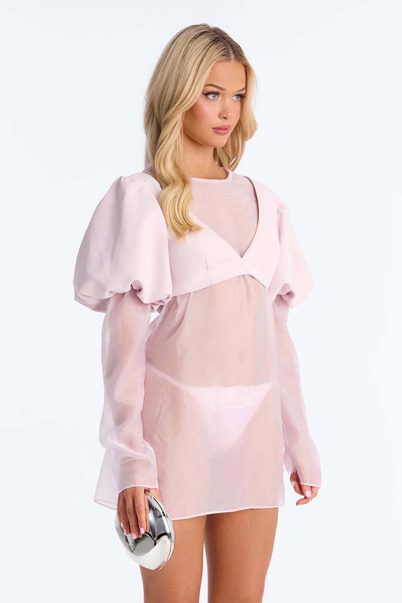 Blossom Organza Mini Dress - Light Pink - Image 3