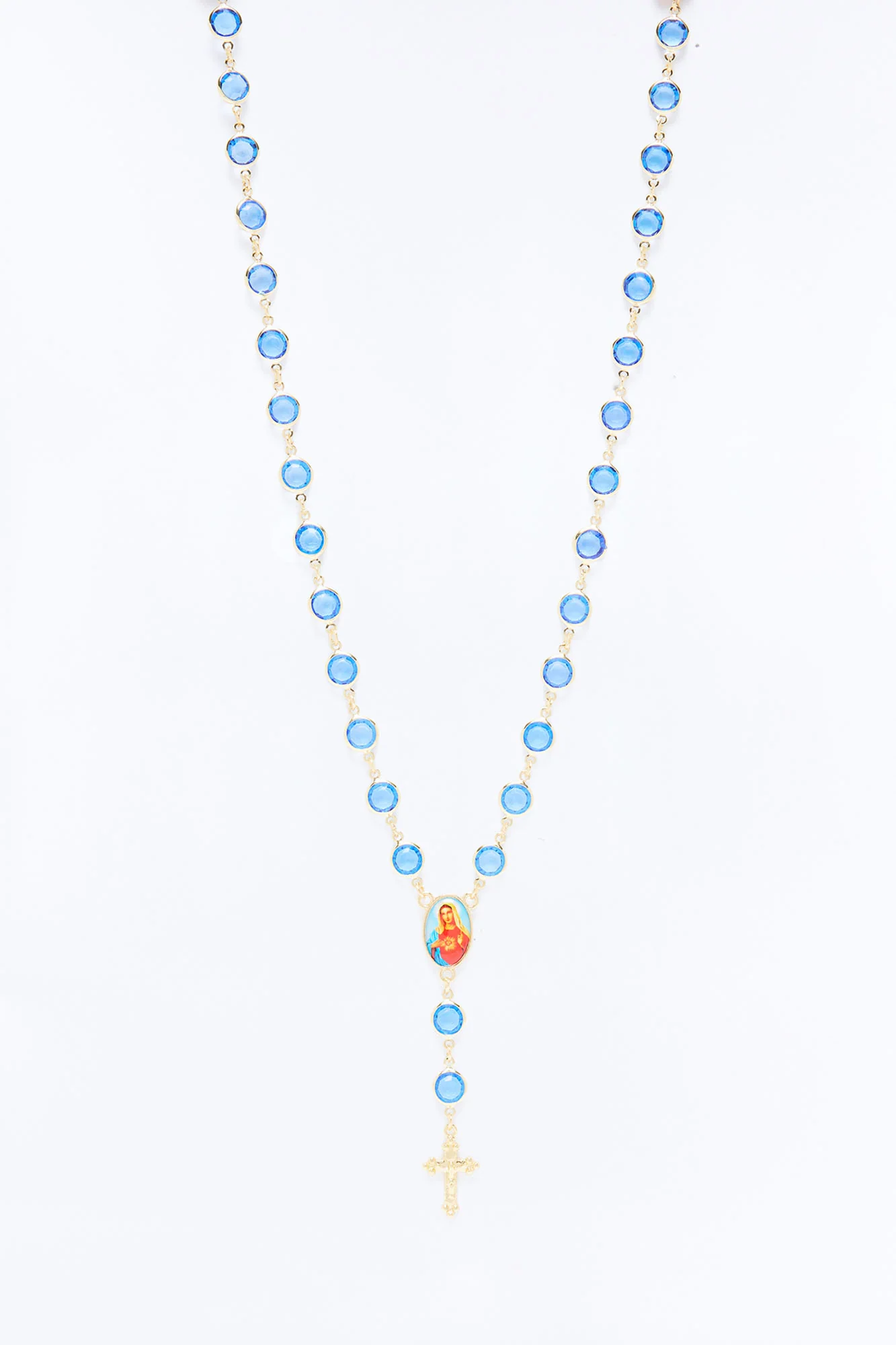 Blue Stone Rosary Necklace - Gold - Image 3