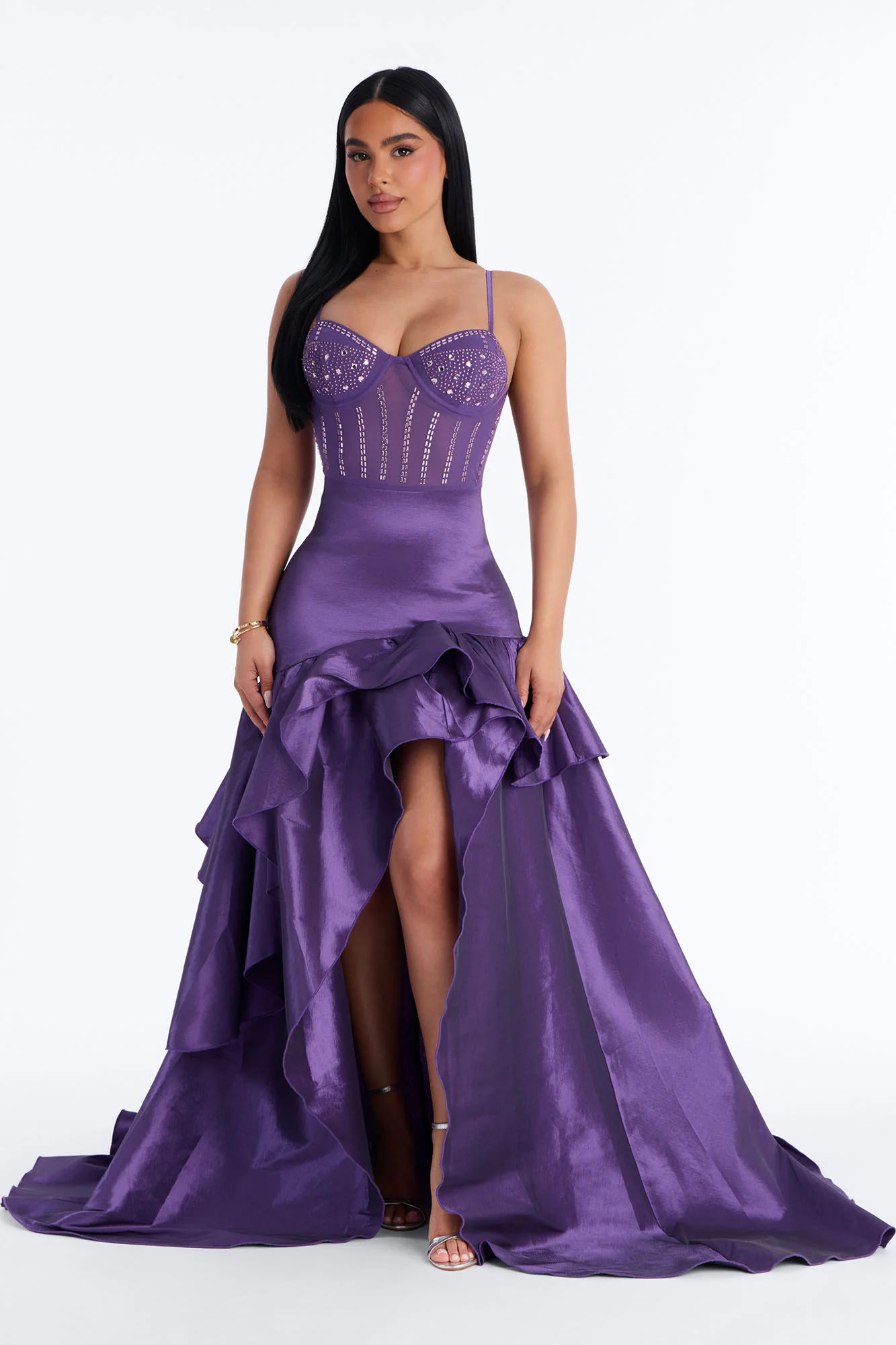 Blurred Memories Embellished Maxi Gown - Purple