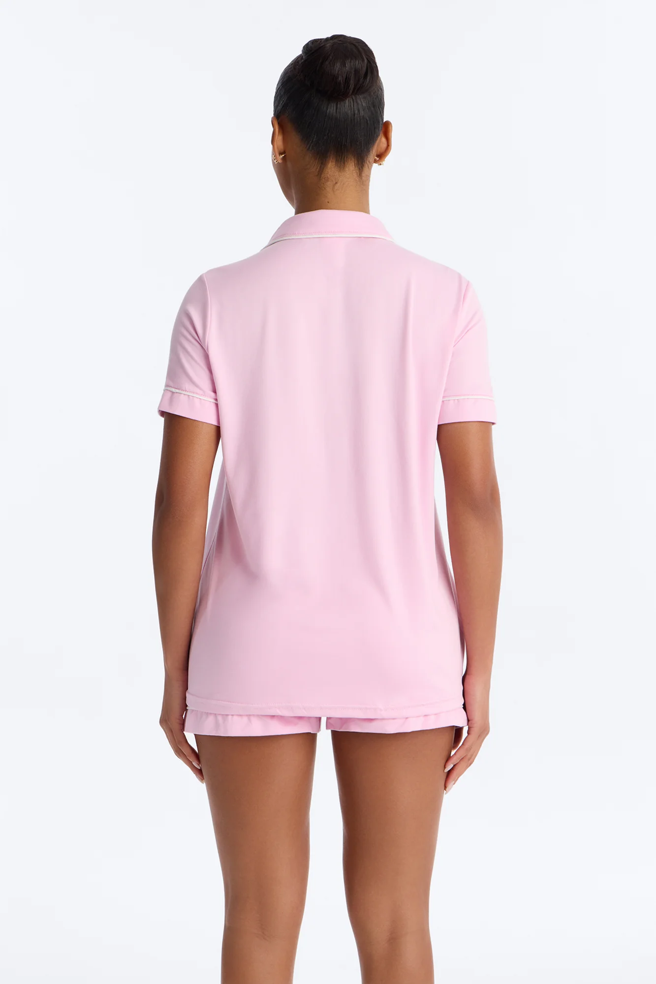 Blush Nights Button Up Short Sleeve PJ Short Set - Light Pink - Image 3