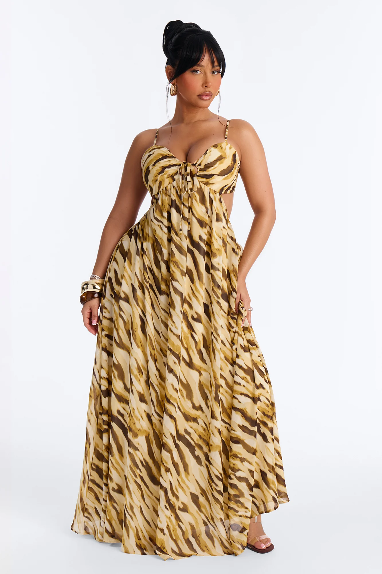 Boardwalk Babe Chiffon Maxi Dress - Mustard/combo