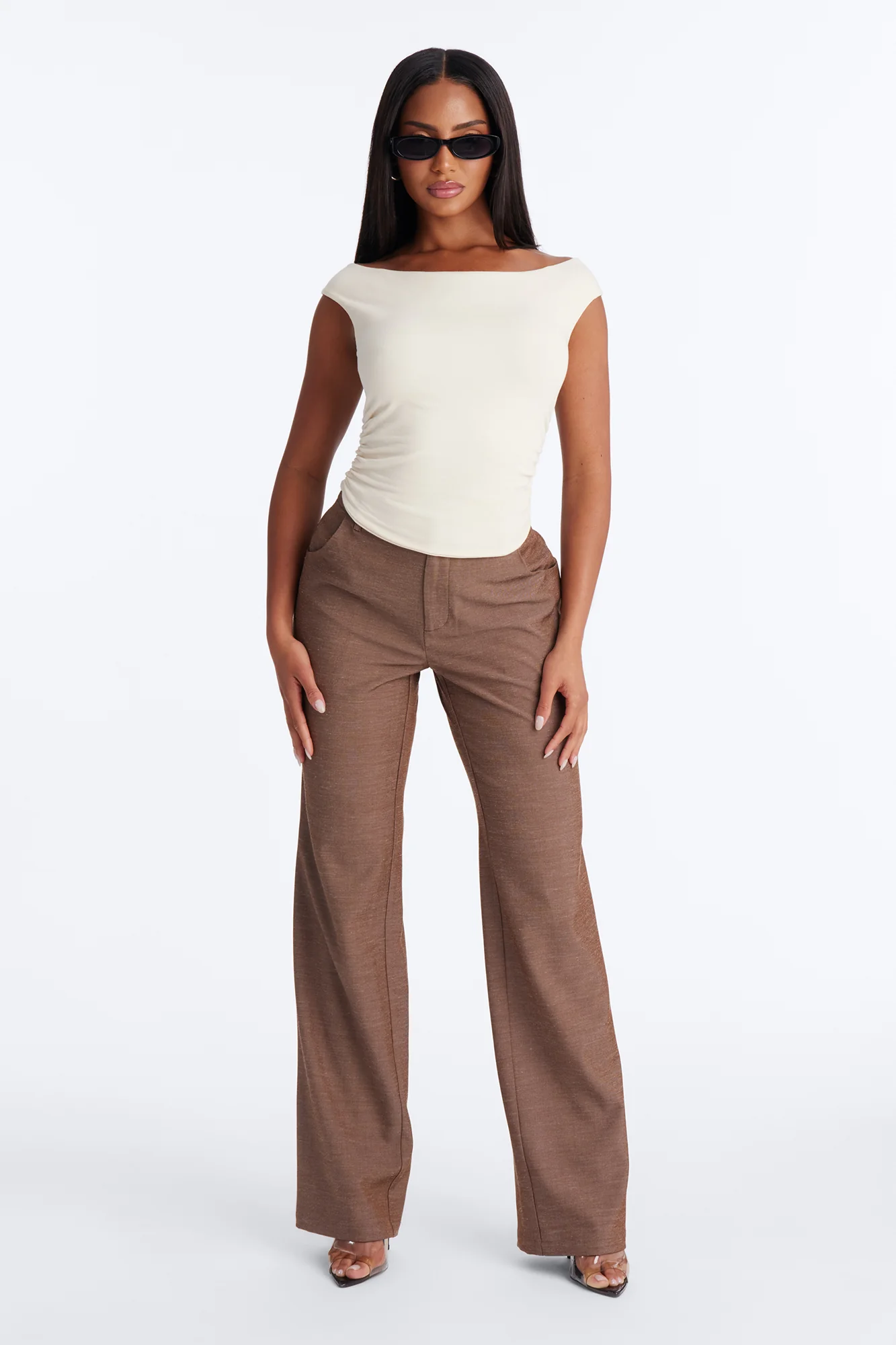 Boat Neck Baby Tee With Side Ruching - Ivory - Image 2