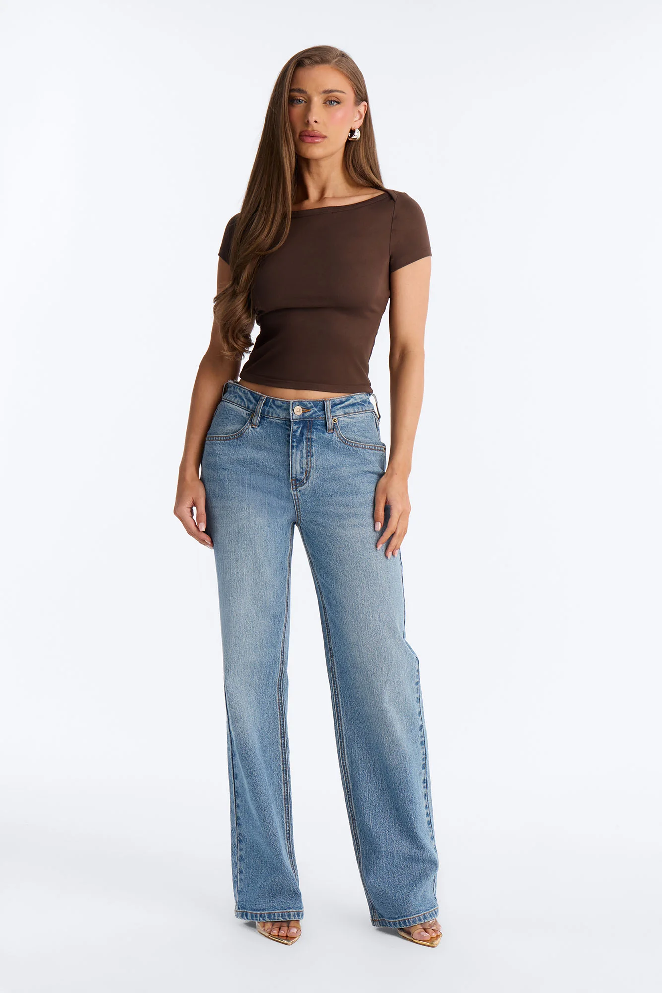 Boat Neck Ribbed T-shirt - Brown - Image 2