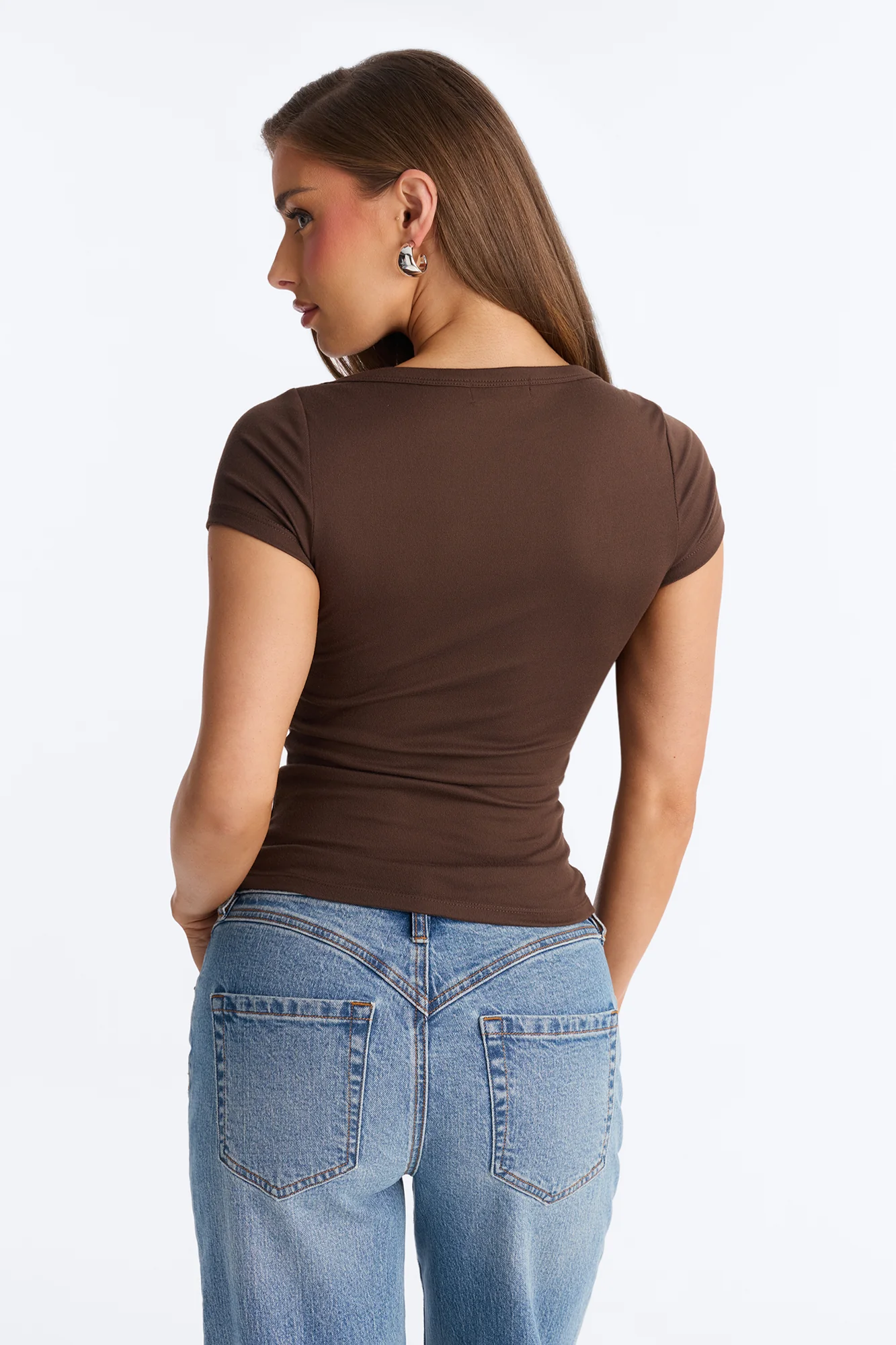 Boat Neck Ribbed T-shirt - Brown - Image 4