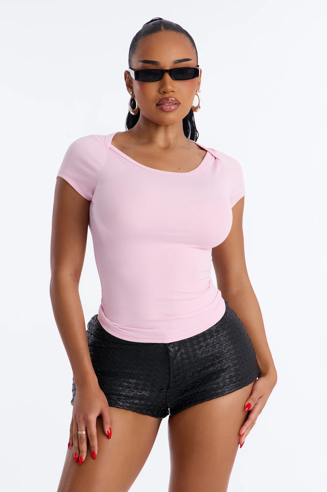 Boat Neck Ribbed T-shirt - Pink - Image 2