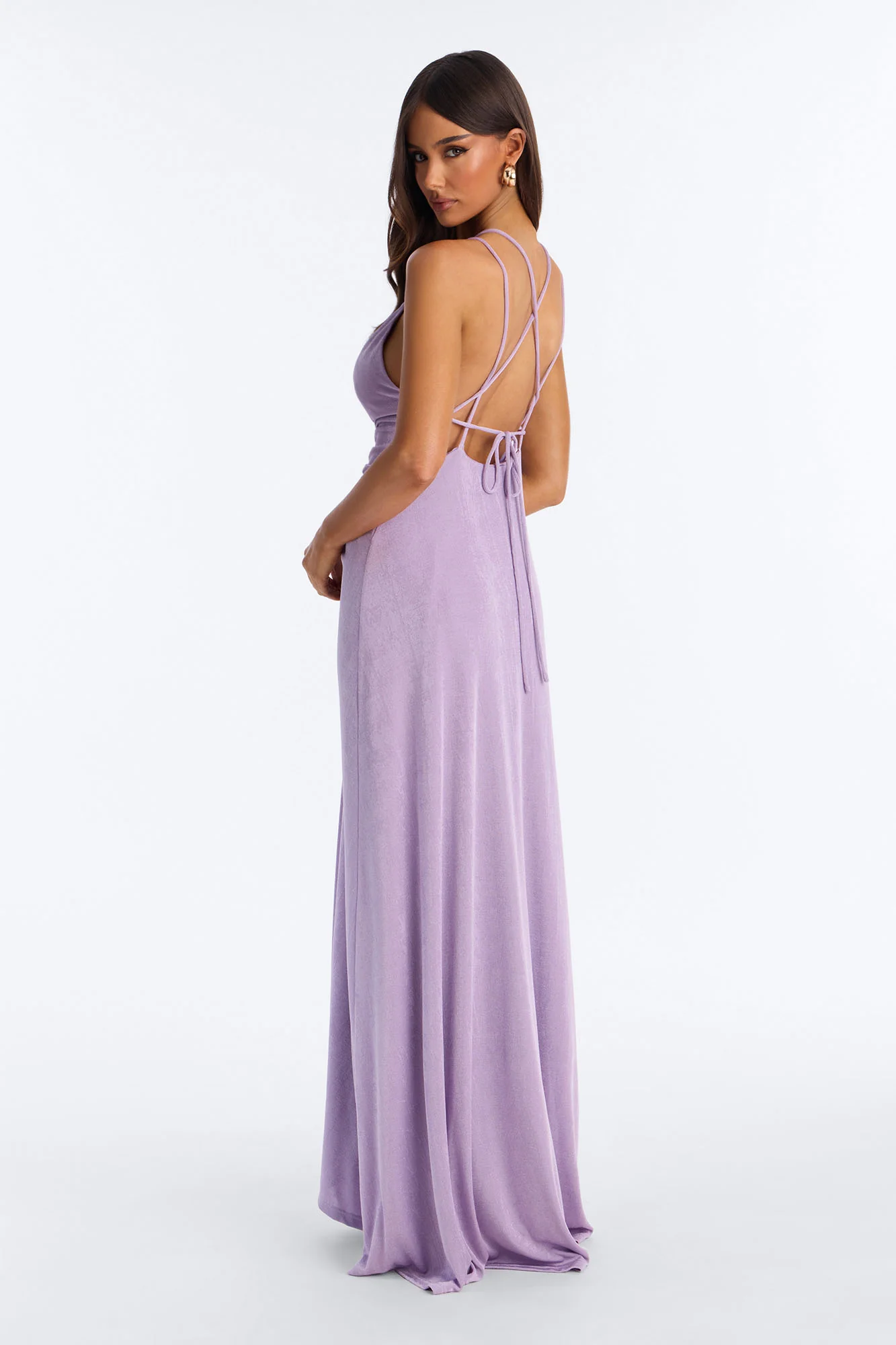 Bobbi Ruched Slinky Maxi Dress - Lavender - Image 4