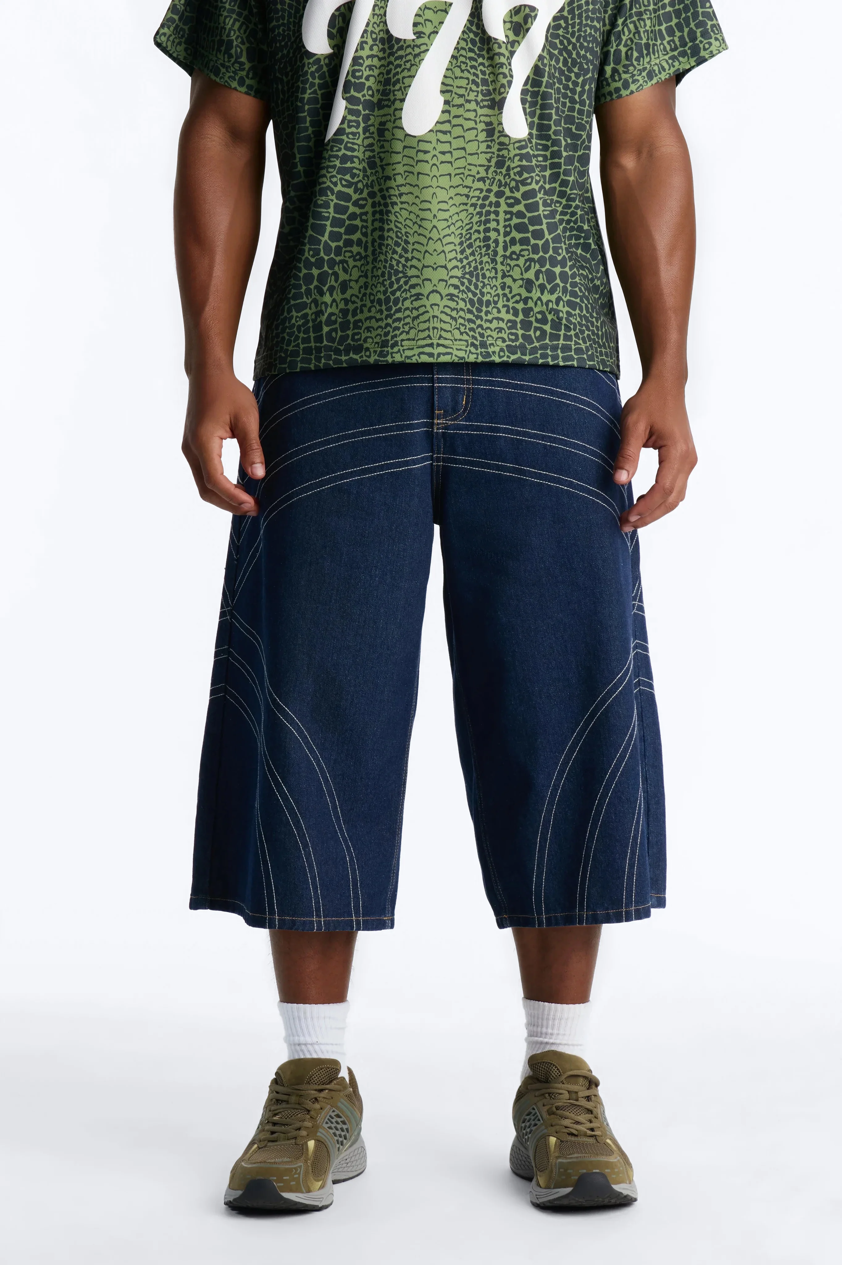 Bodega Stitch Baggy Denim Short - Dark Wash