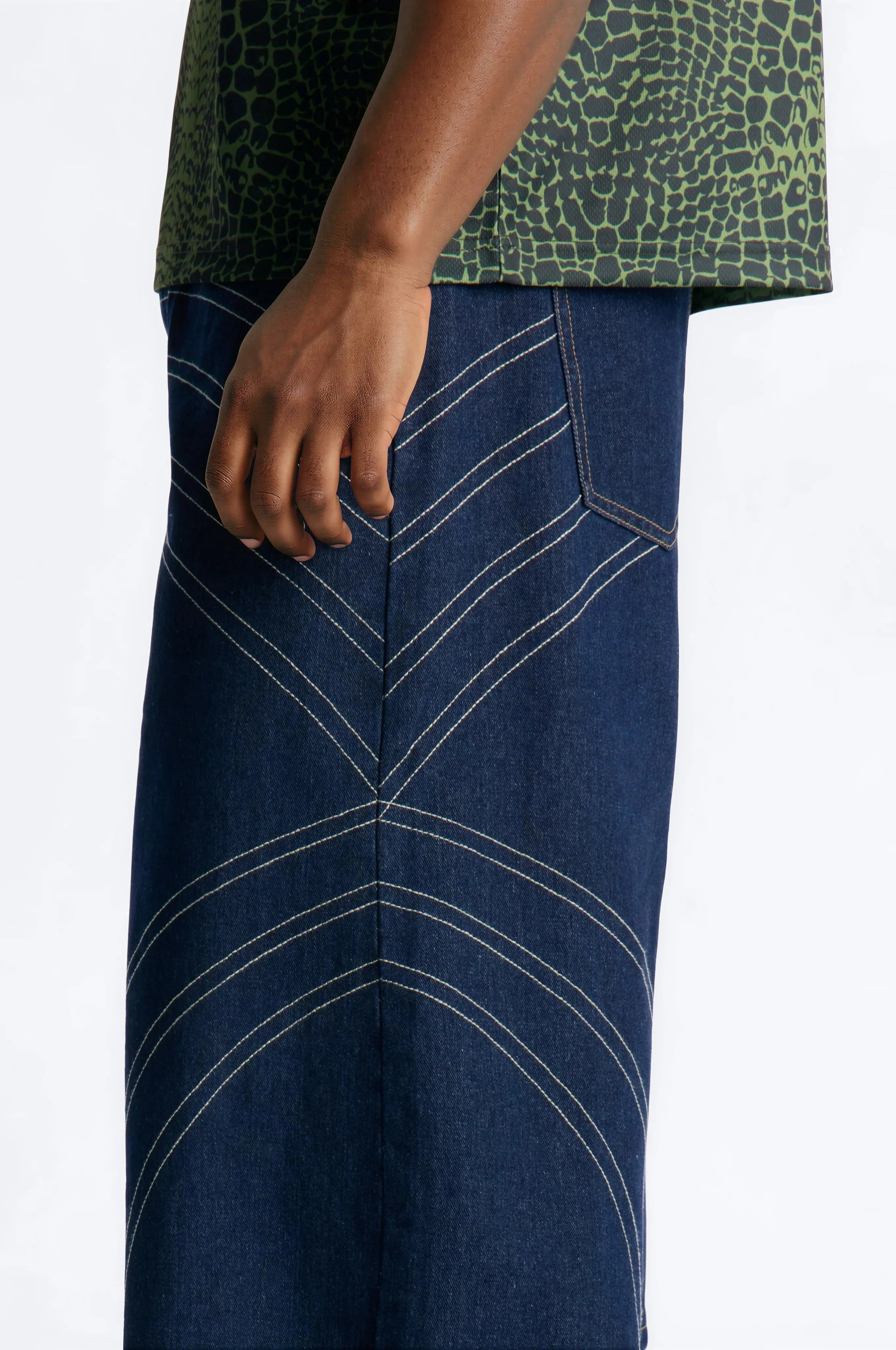 Bodega Stitch Baggy Denim Short - Dark Wash - Image 4