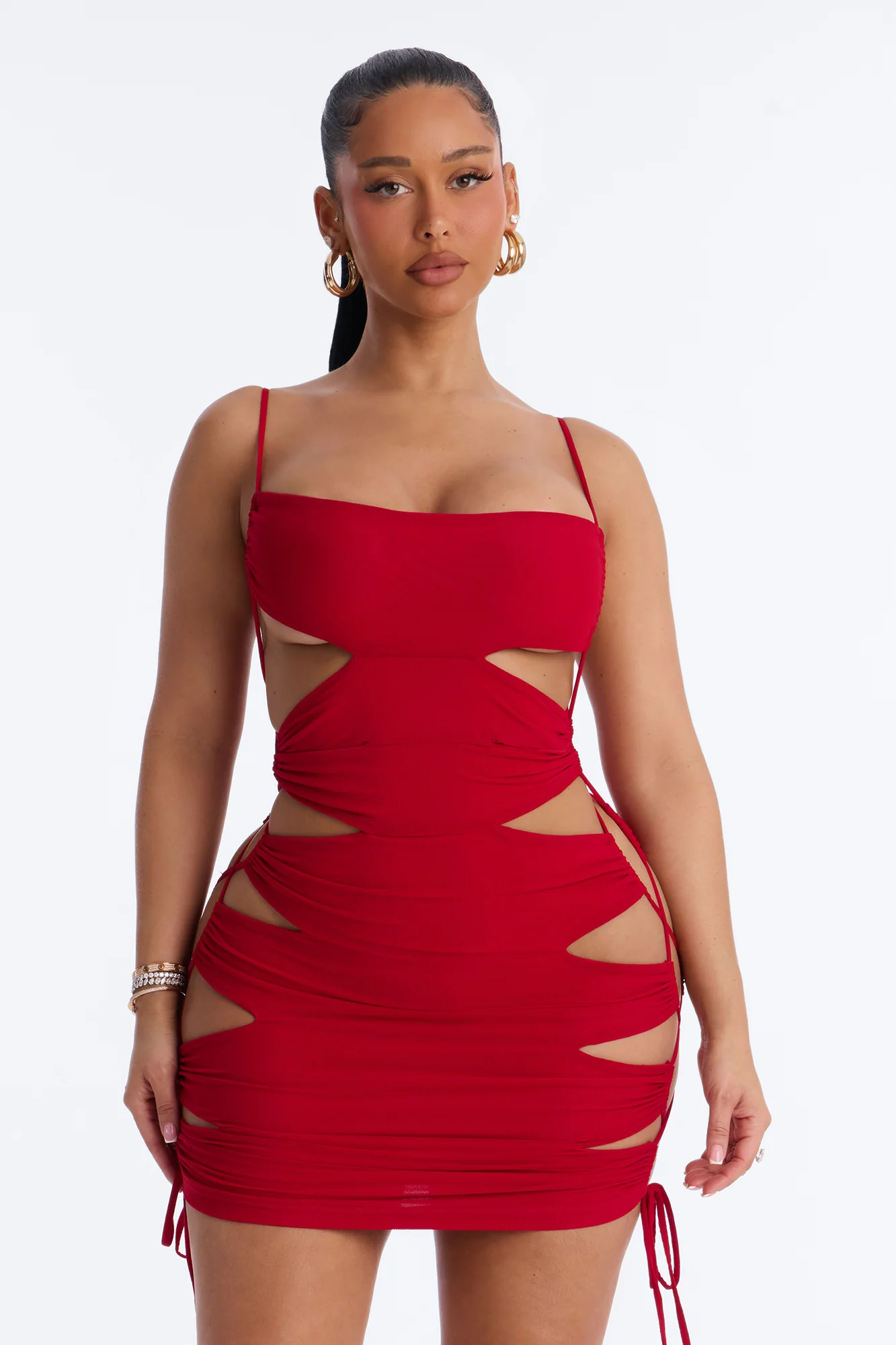 Body Language Cut Out Mesh Mini Dress - Red - Image 2