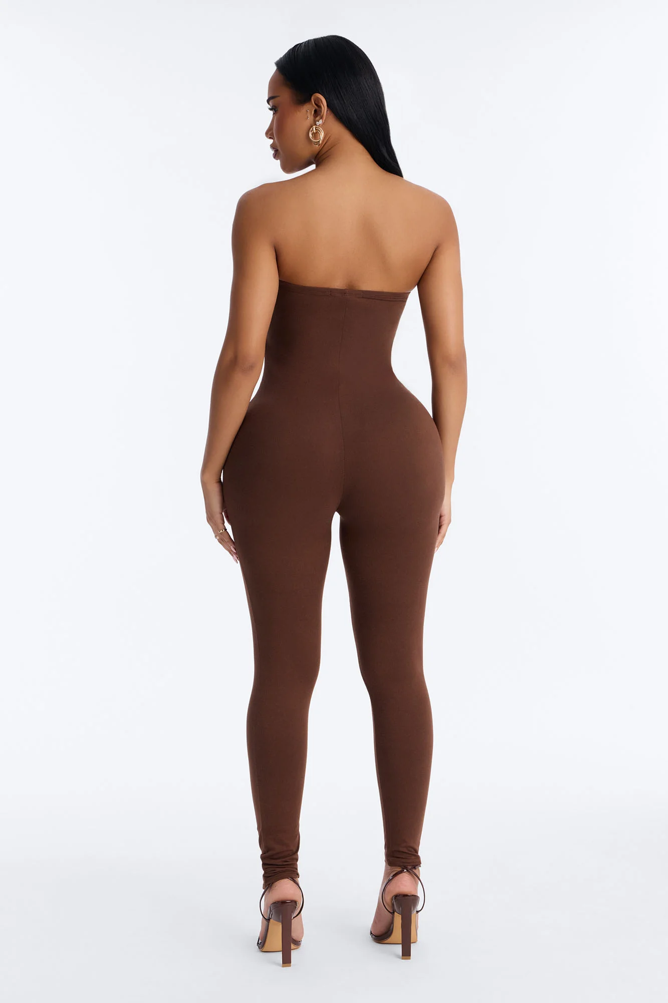 Body Language Skinny Strapless Catsuit - Brown - Image 3
