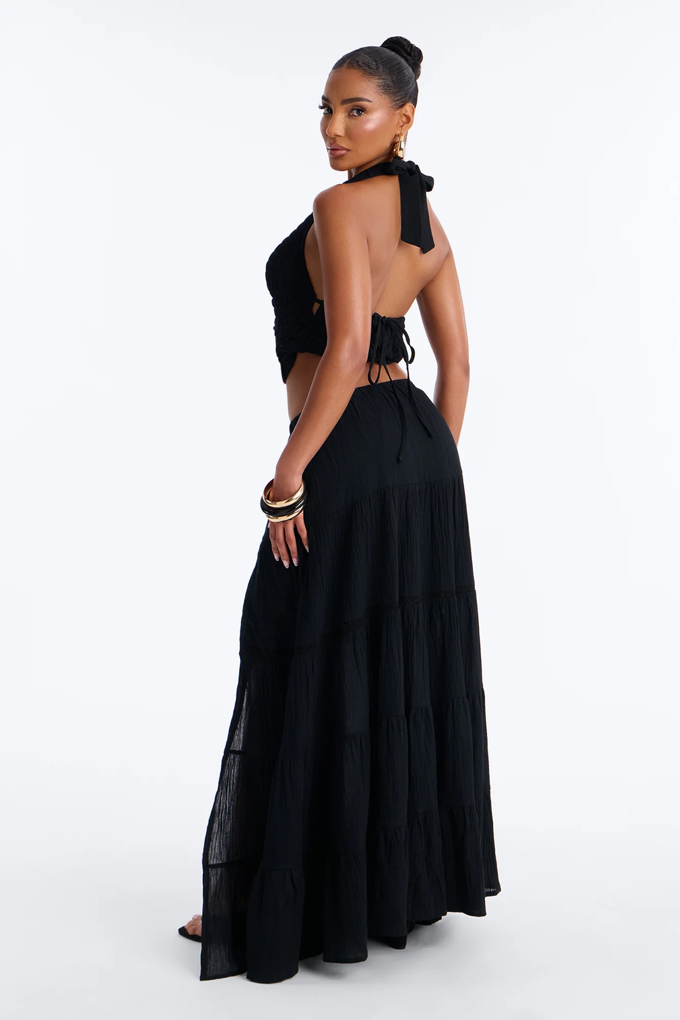 Bohemian Bliss Tiered Gauze Maxi Skirt - Black - Image 3