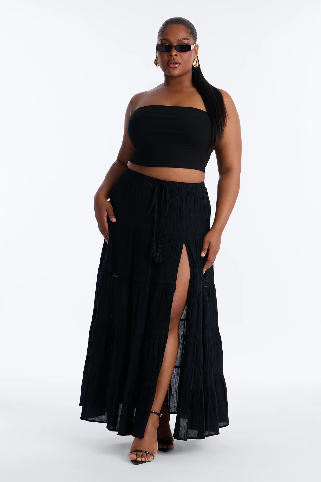 Bohemian Bliss Tiered Gauze Maxi Skirt - Black - Image 4