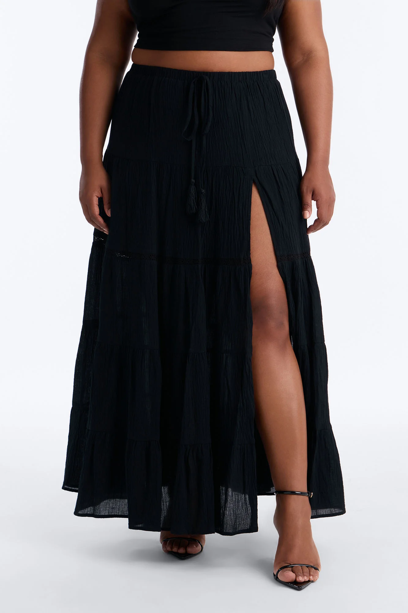 Bohemian Bliss Tiered Gauze Maxi Skirt - Black - Image 5