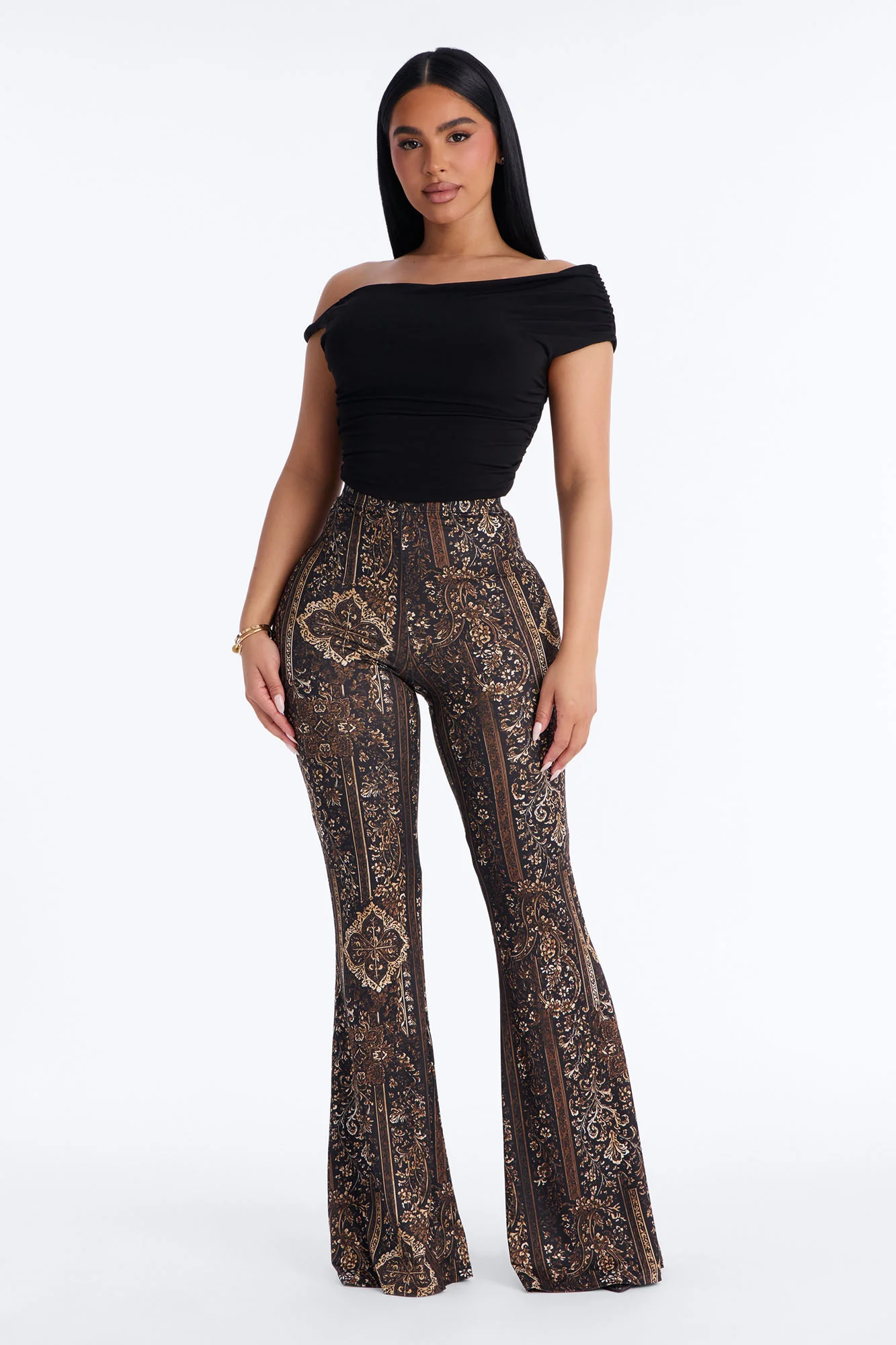 Boho Dreams Abstract Paisley Flare Pant - Brown/combo