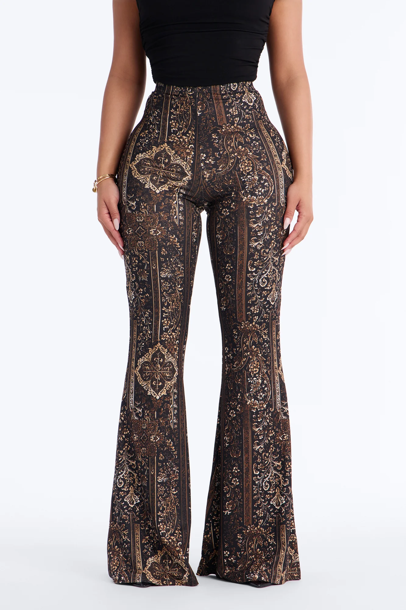 Boho Dreams Abstract Paisley Flare Pant - Brown/combo - Image 2