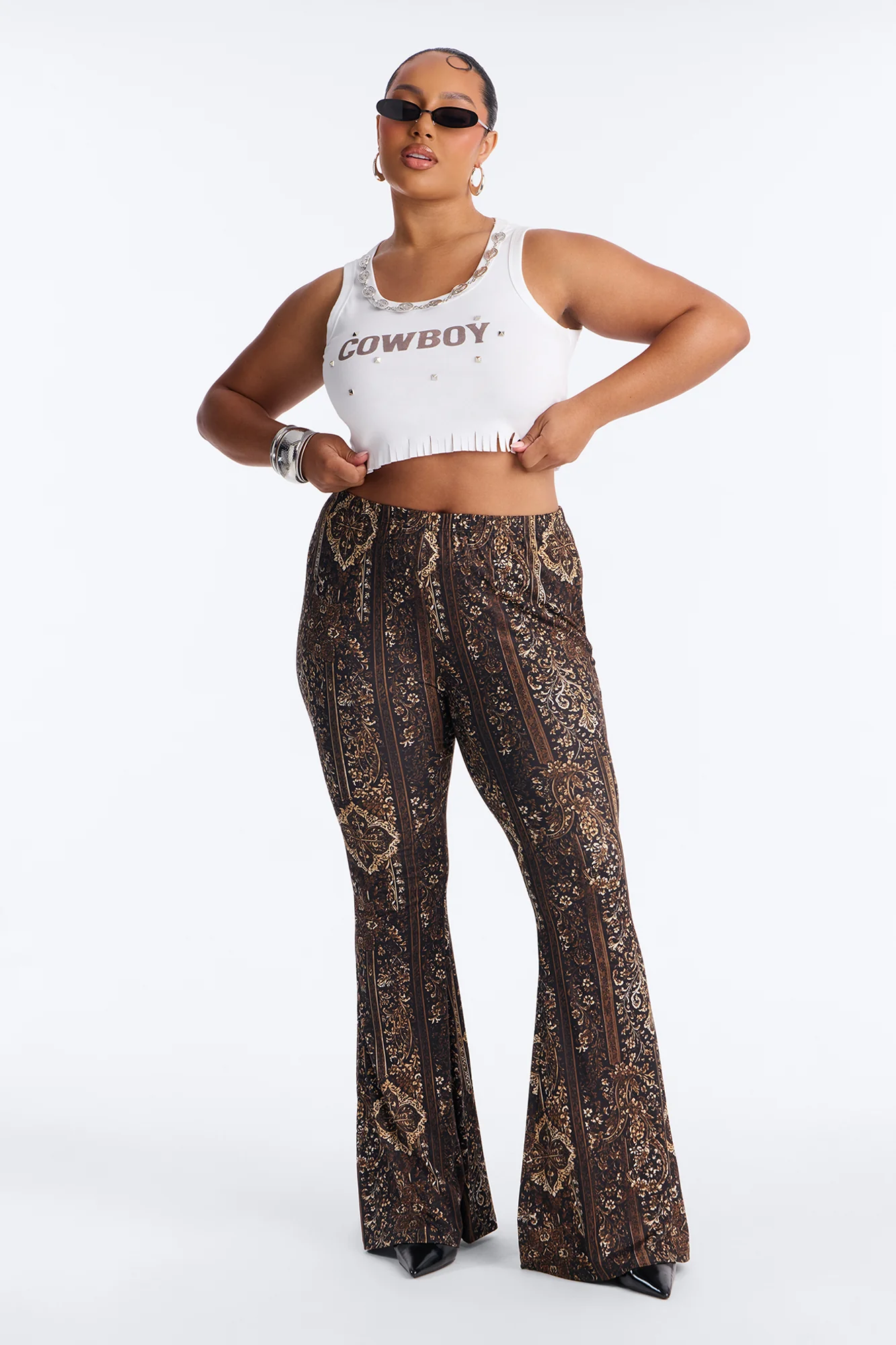 Boho Dreams Abstract Paisley Flare Pant - Brown/combo - Image 5