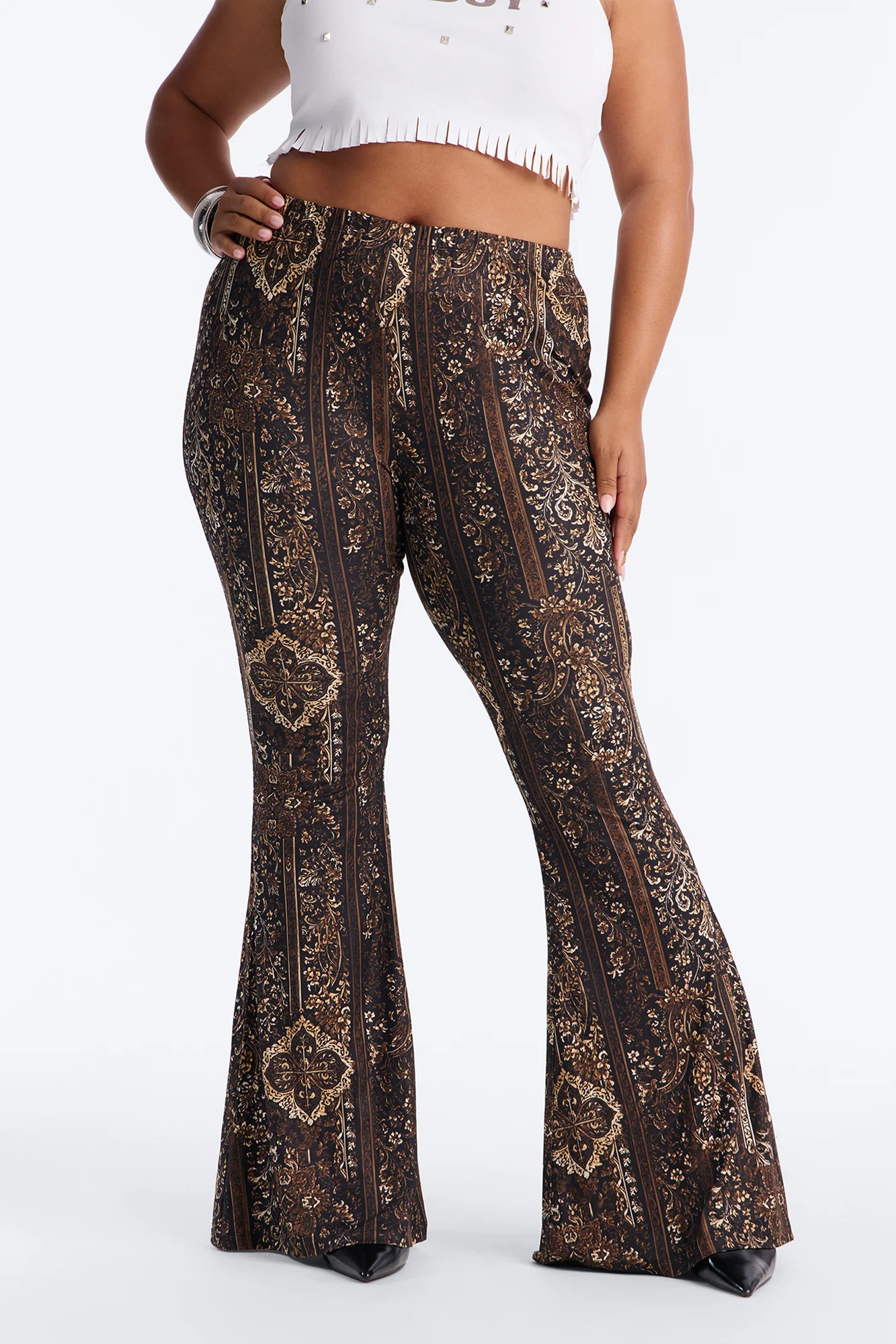 Boho Dreams Abstract Paisley Flare Pant - Brown/combo - Image 6