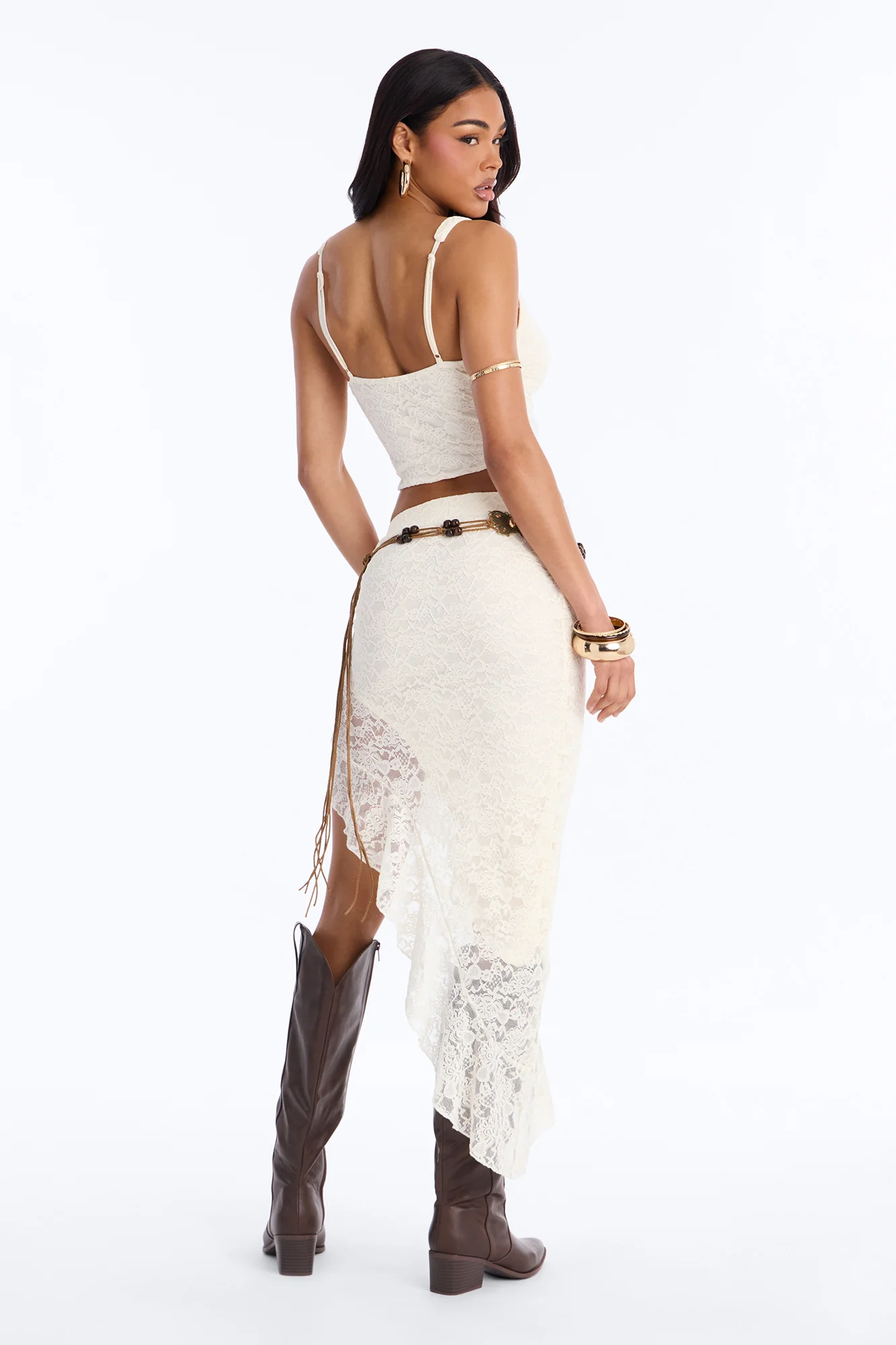 Boho Dreams Belted Lace Skirt Set - Cream - Image 4