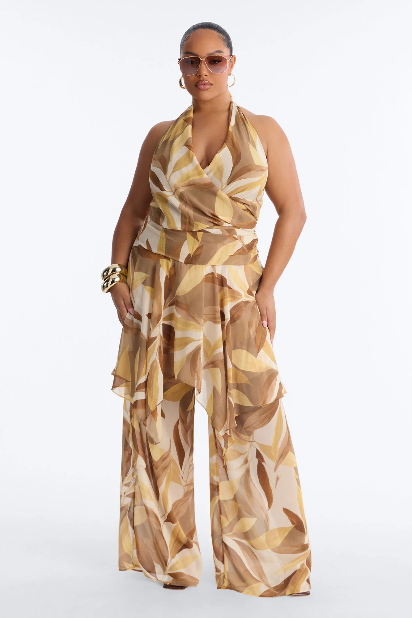 Boho Oasis Halter Abstract Jumpsuit - Khaki - Image 5