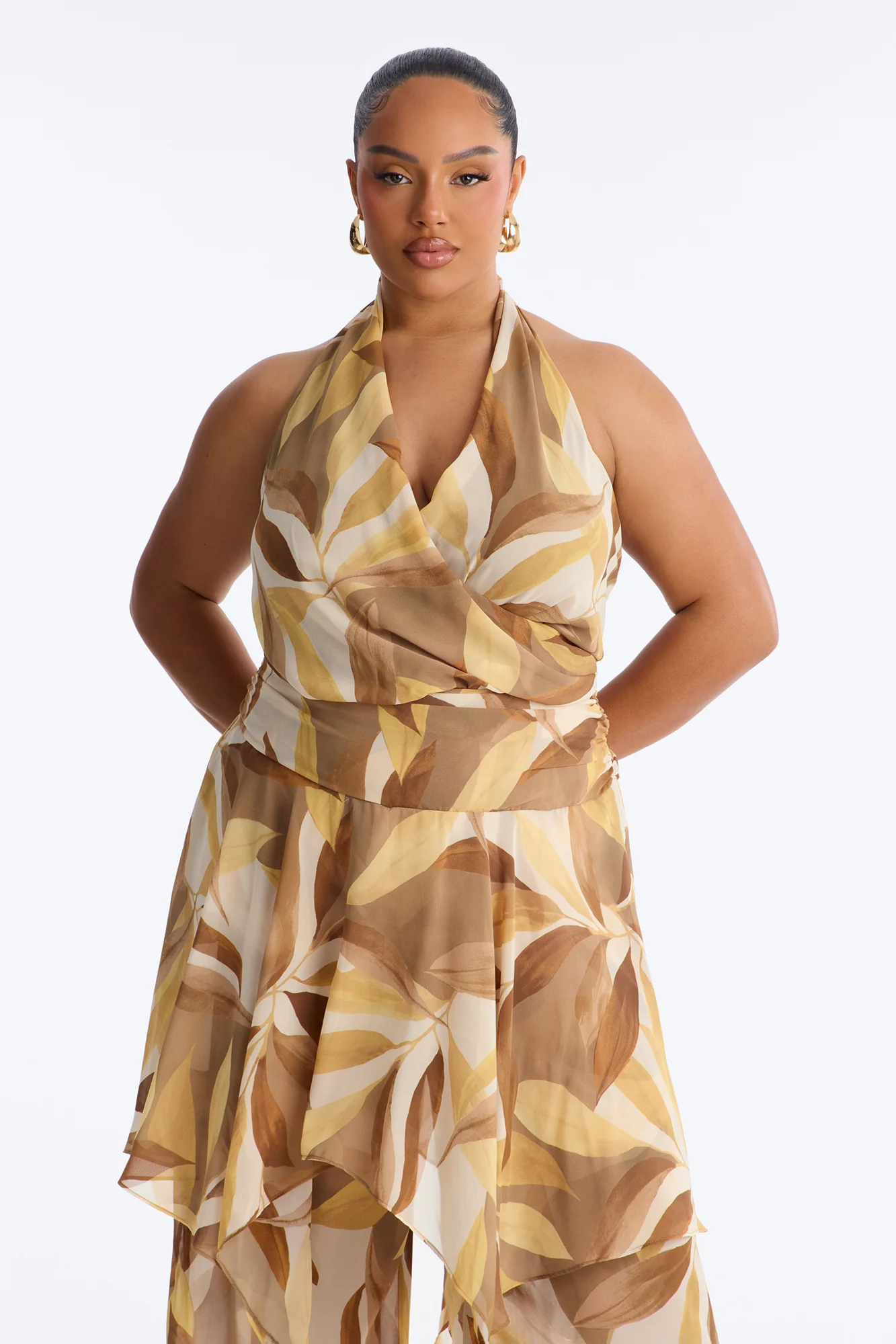 Boho Oasis Halter Abstract Jumpsuit - Khaki - Image 7
