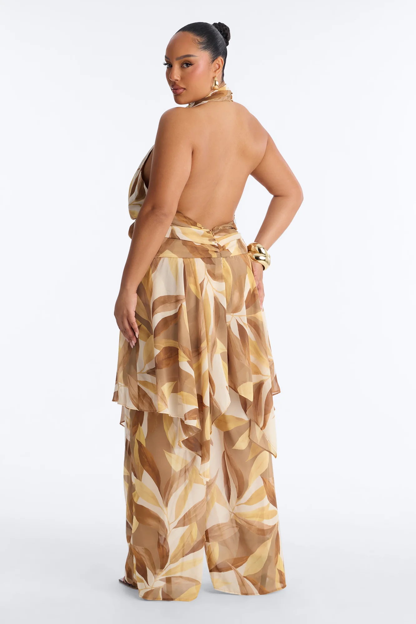 Boho Oasis Halter Abstract Jumpsuit - Khaki - Image 8