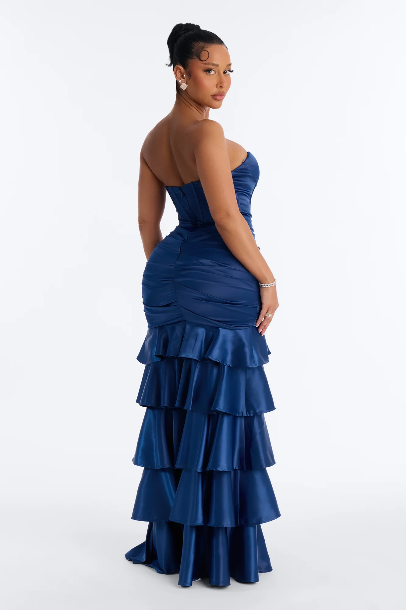 Bold Glamour Ruffle Satin Gown - Navy - Image 4