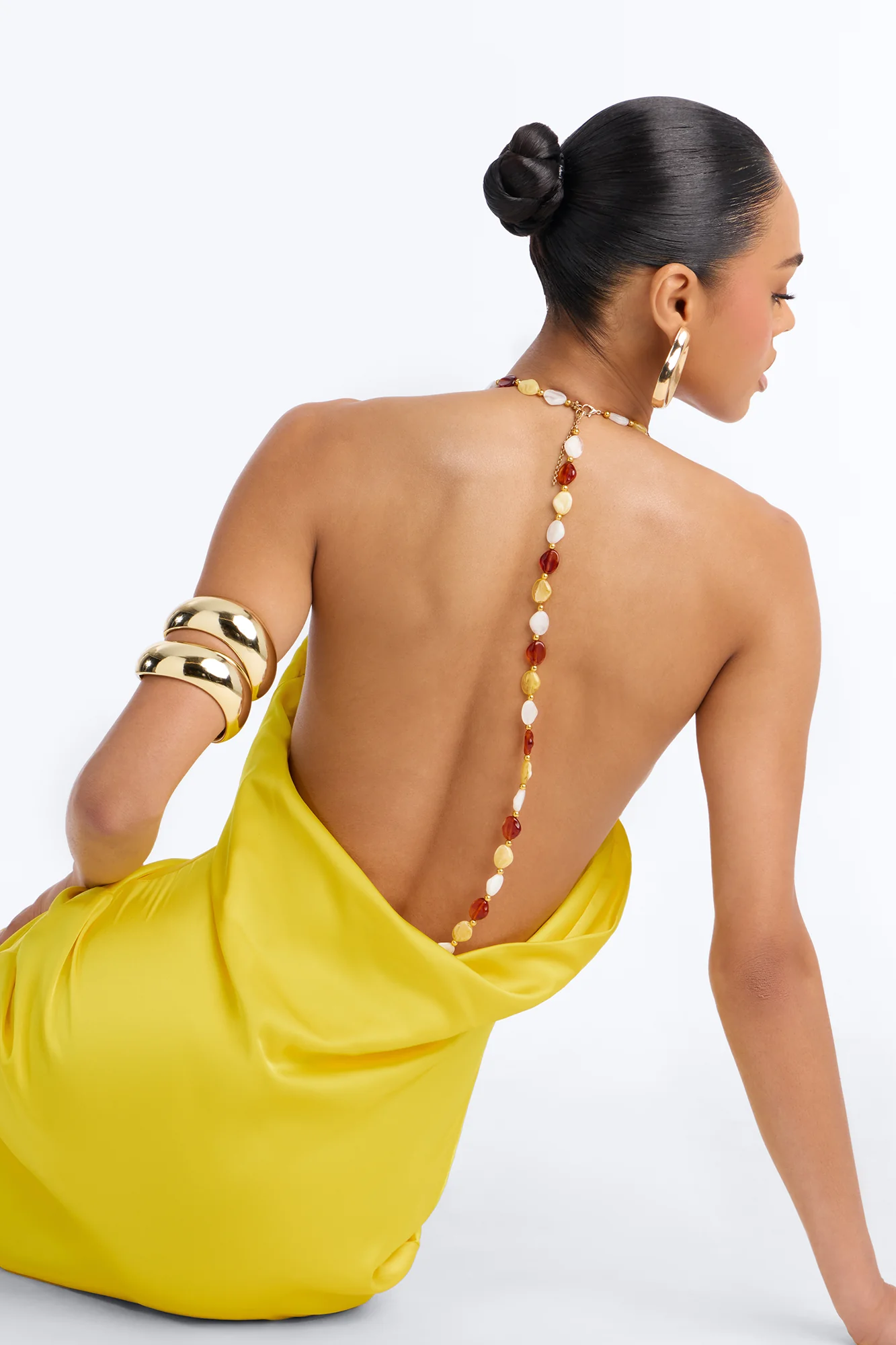 Bold Vibes Satin Maxi Dress - Yellow - Image 4