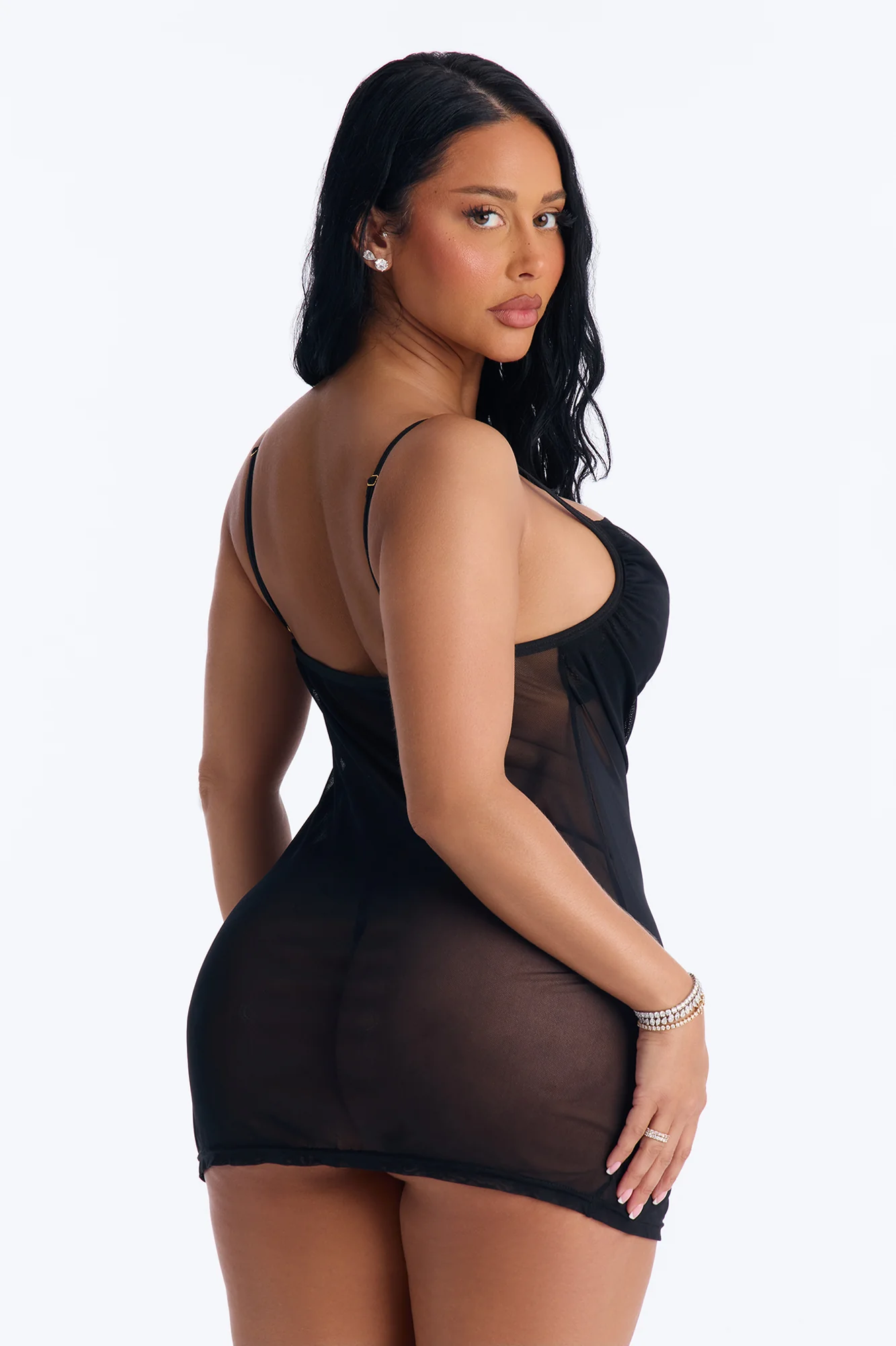 Bonnie Mesh Cowl Neck Chemise - Black - Image 3