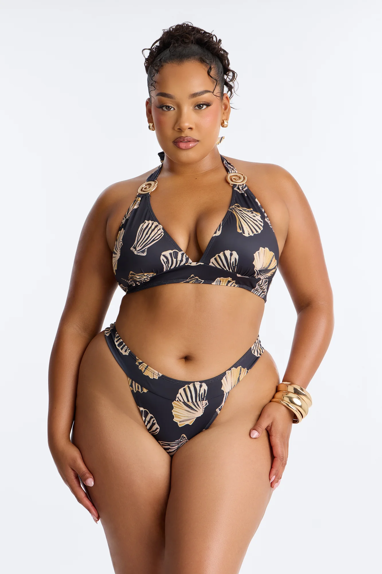 Book That Flight 2 Piece Shell Print Bralette Bikini Set - Black - Image 4